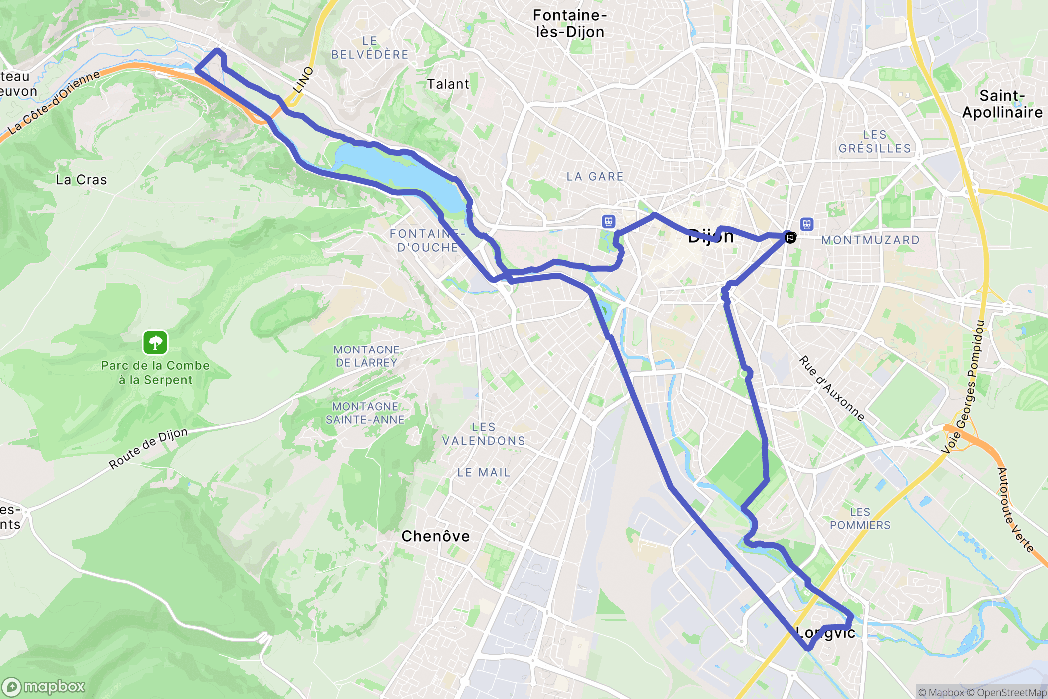 Dijon : carte du parcours de randonnée - France