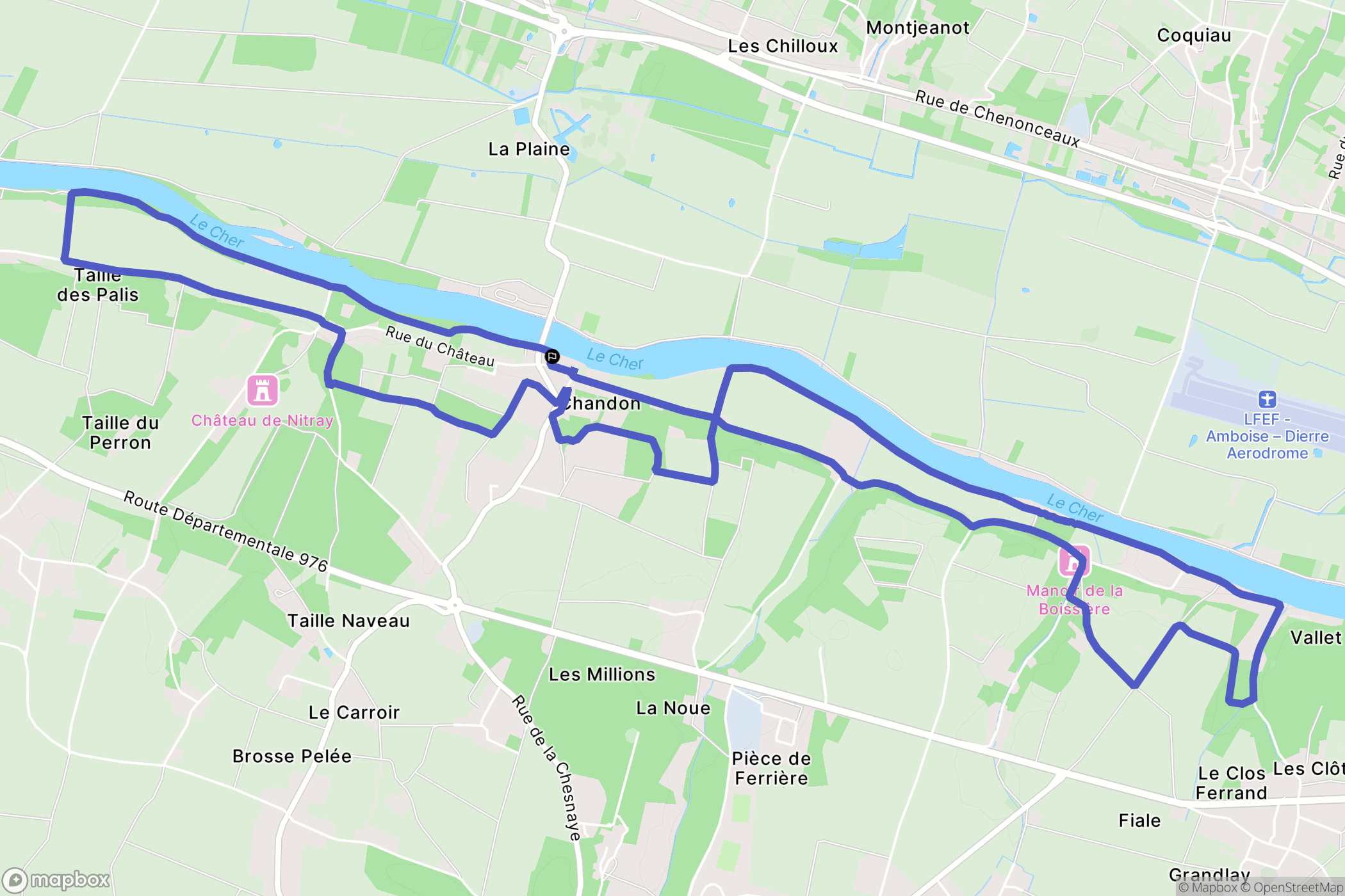 Athée-sur-Cher : carte du parcours de randonnée - France