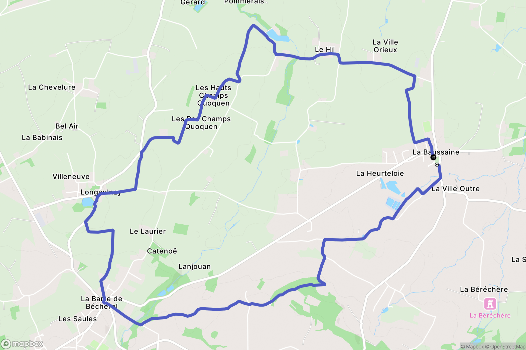 La Baussaine : carte du parcours de randonnée - France