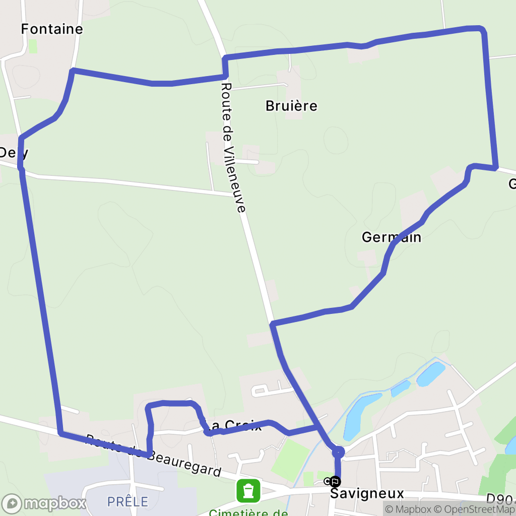 Savigneux : carte du parcours de randonnée - France