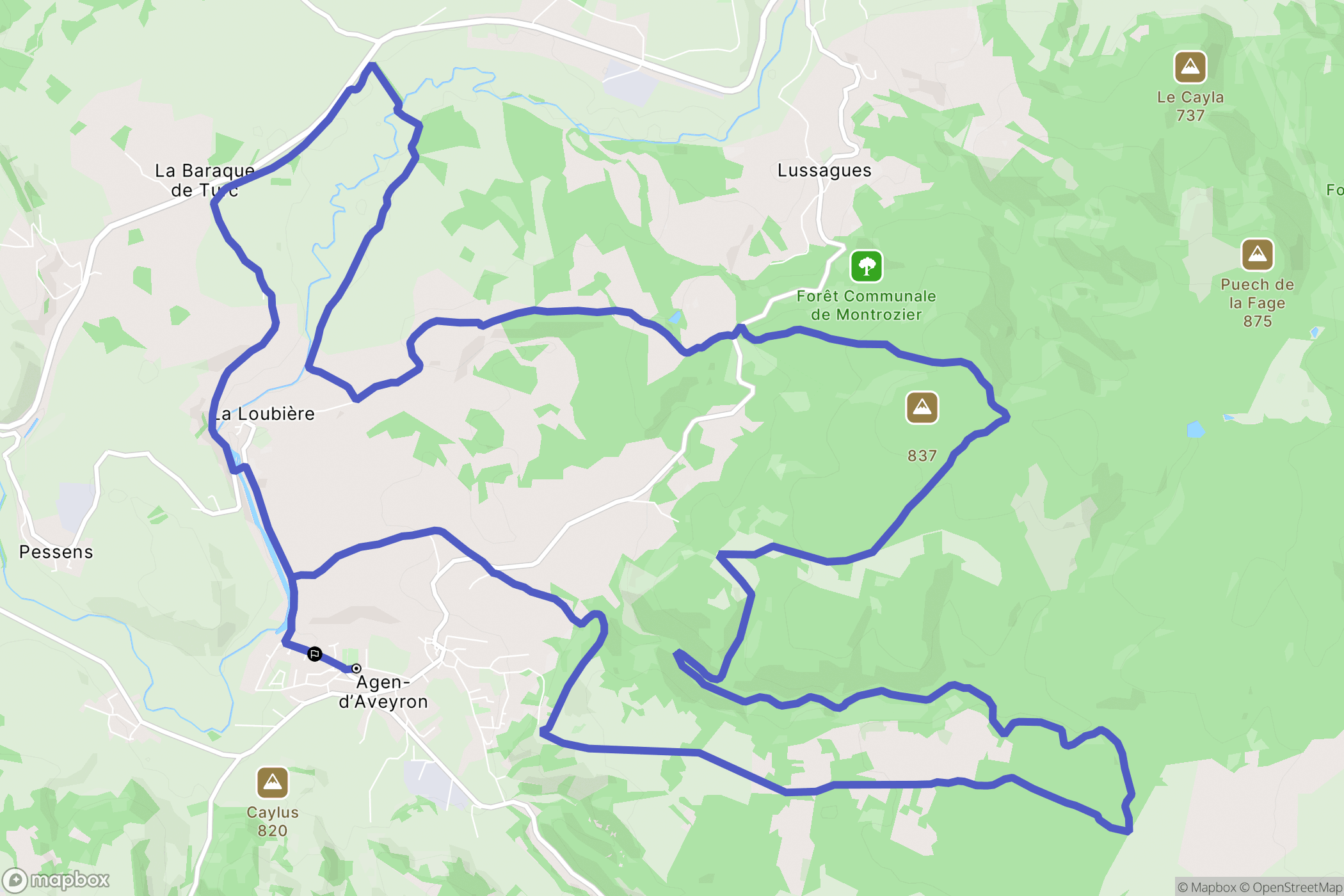 Agen-d'Aveyron : carte du parcours de randonnée - France