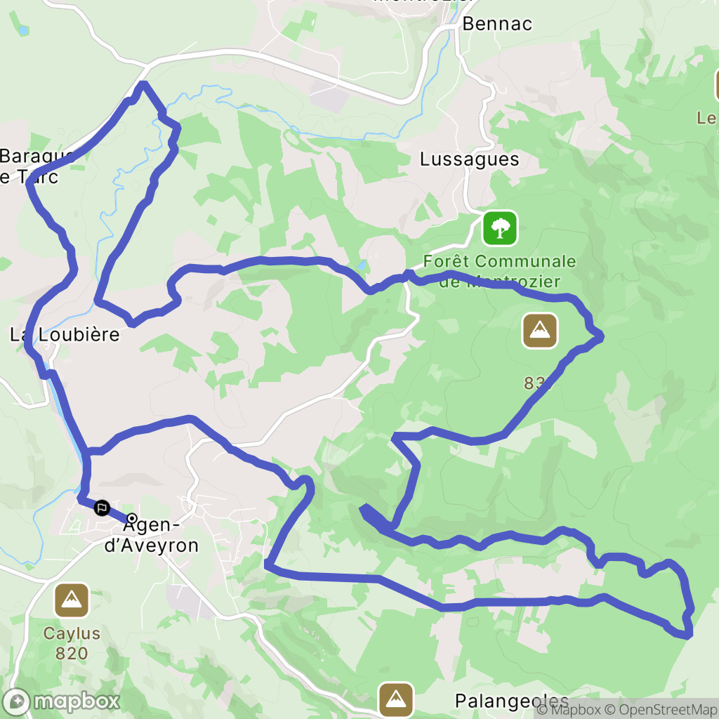 Agen-d'Aveyron : carte du parcours de randonnée - France