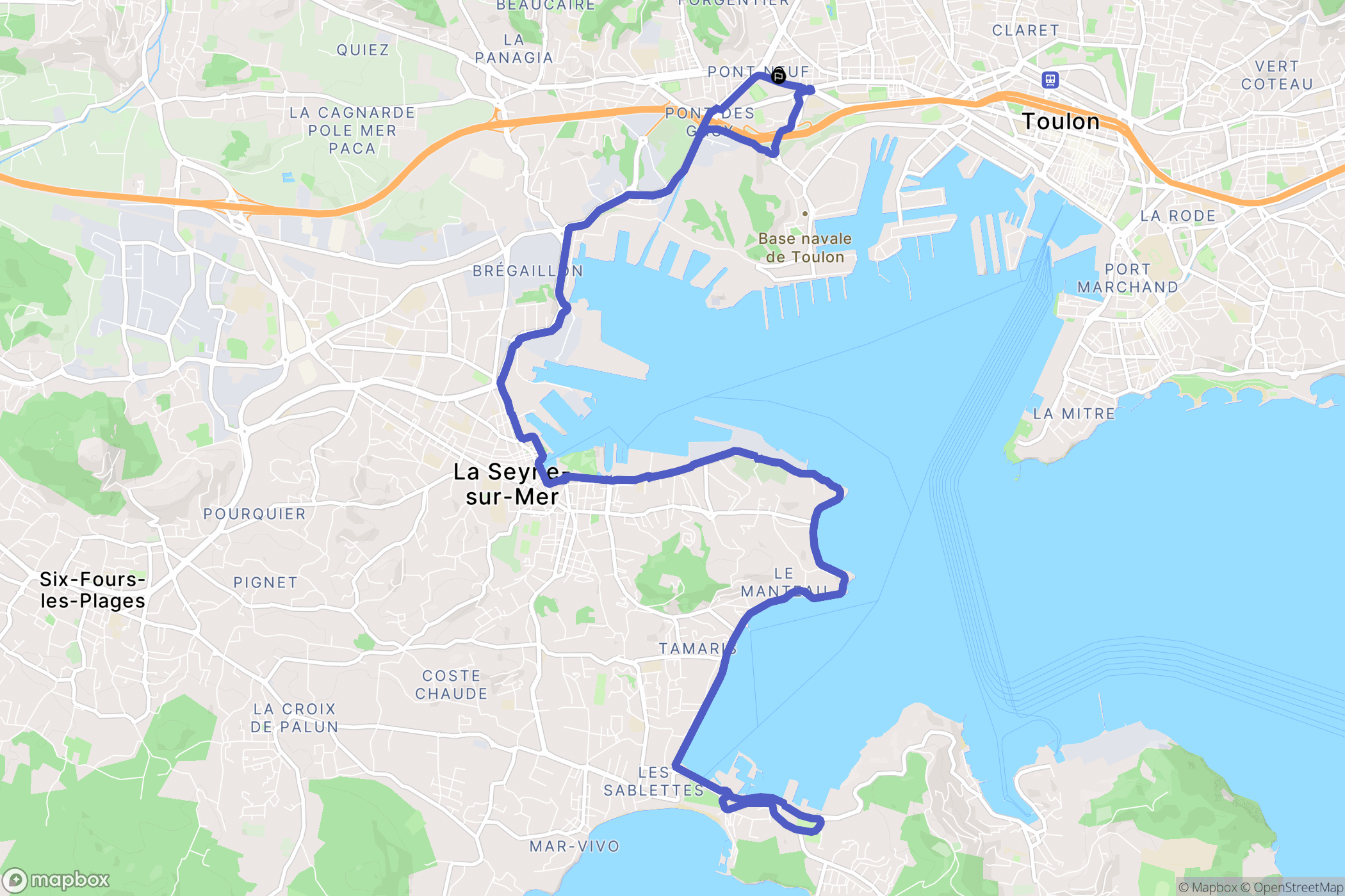 Toulon : carte du parcours de randonnée - France