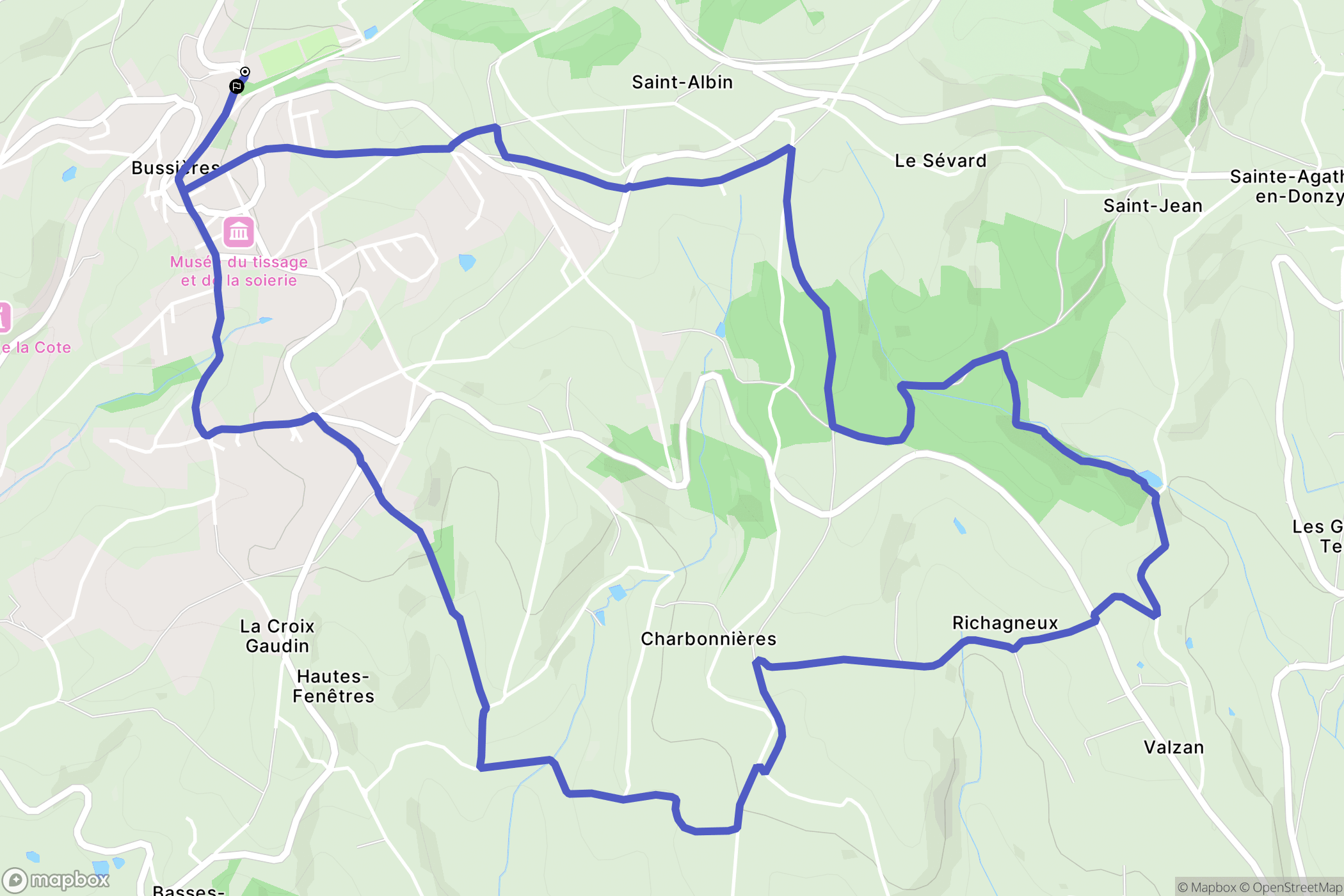 Bussières : carte du parcours de randonnée - France