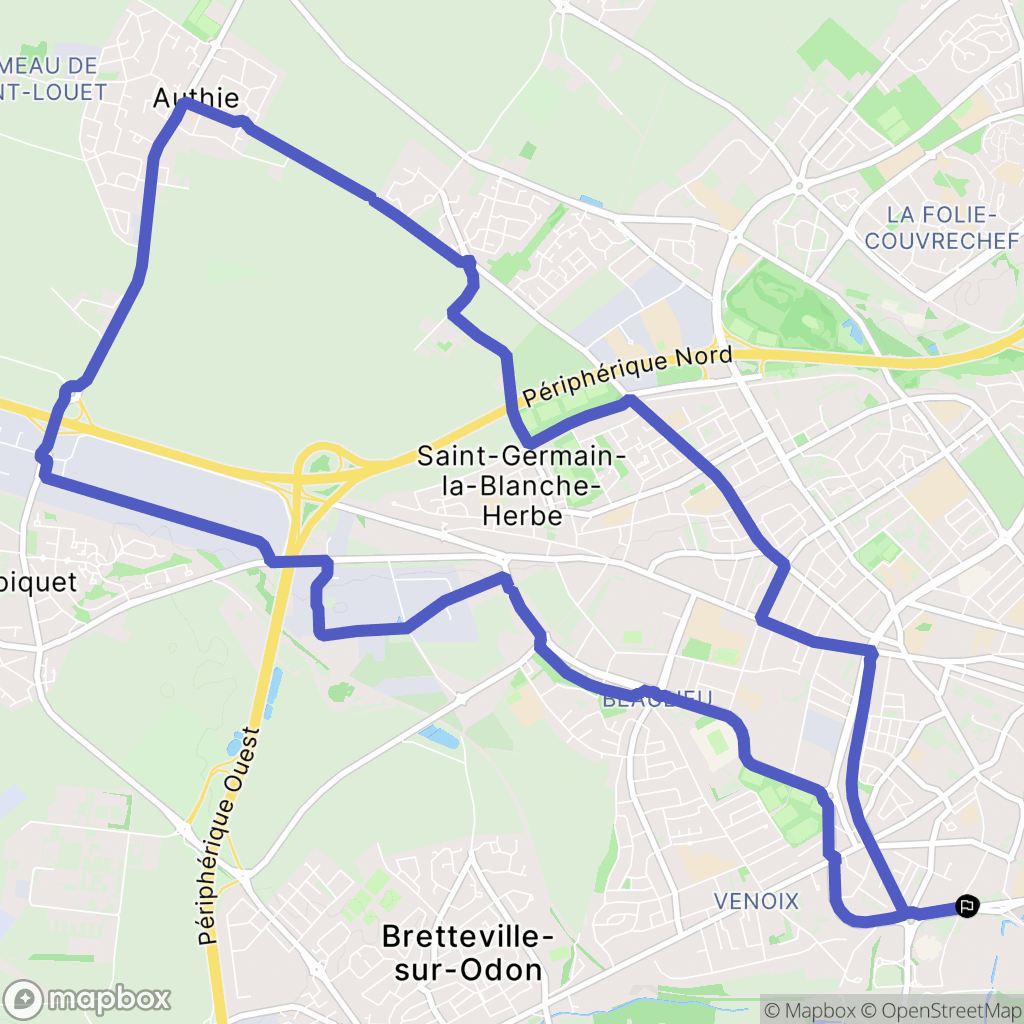 Caen : carte du parcours de randonnée - France
