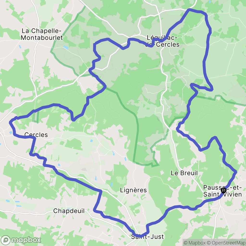Paussac-et-Saint-Vivien : carte du parcours de randonnée - France