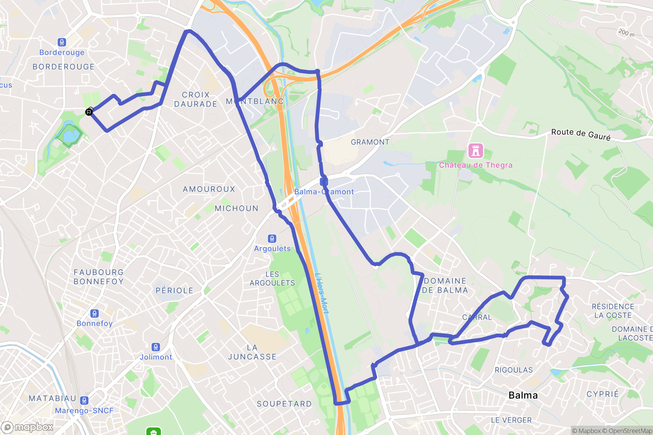 Toulouse : carte du parcours de randonnée - France