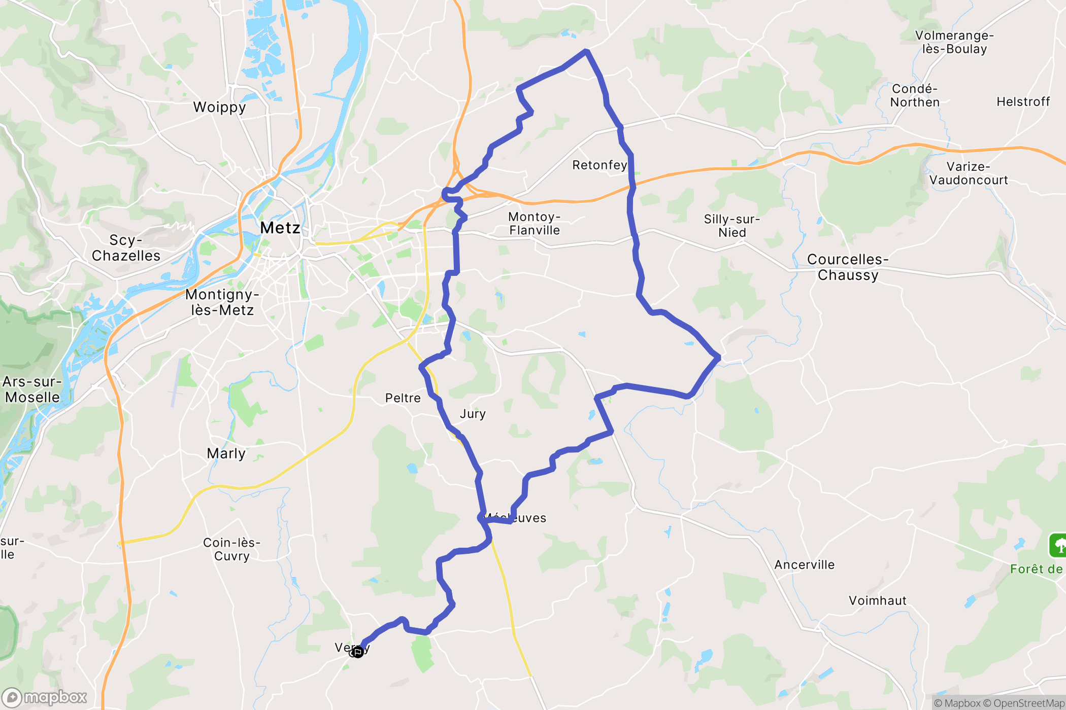 Verny : carte du parcours de randonnée - France