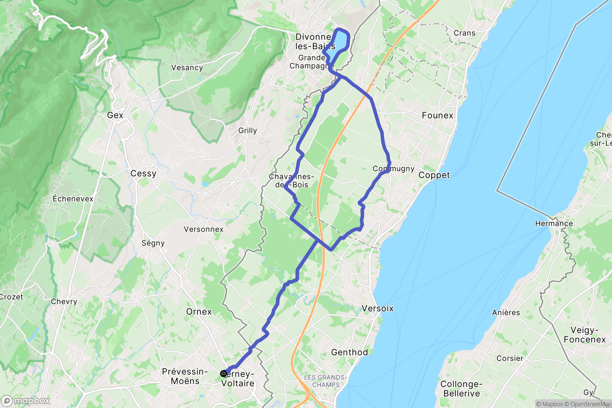 Ferney-Voltaire : carte du parcours de randonnée - France