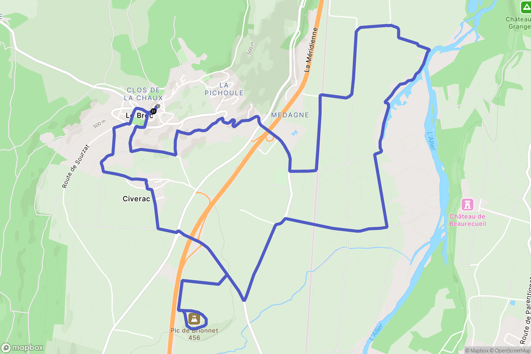 Le Broc : carte du parcours de randonnée - France