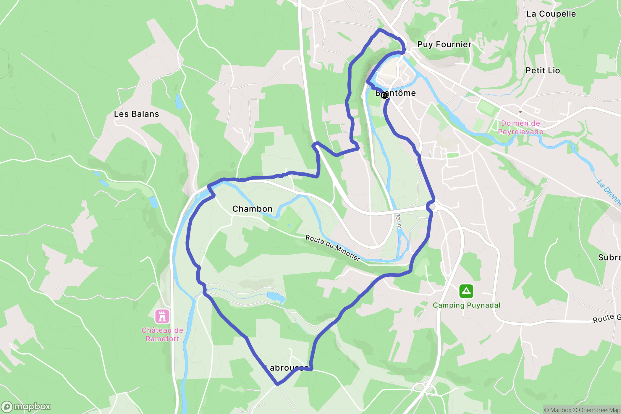 Brantôme en Périgord : carte du parcours de randonnée - France