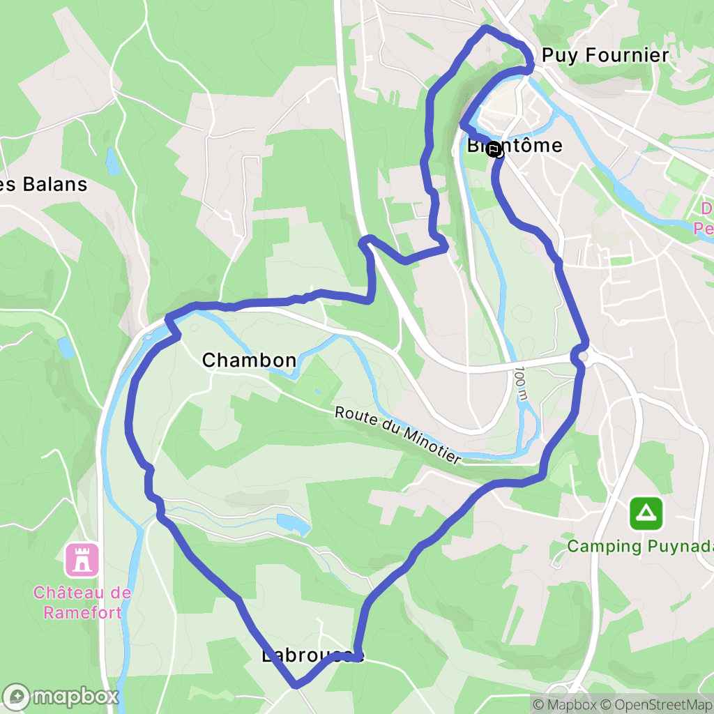 Brantôme en Périgord : carte du parcours de randonnée - France