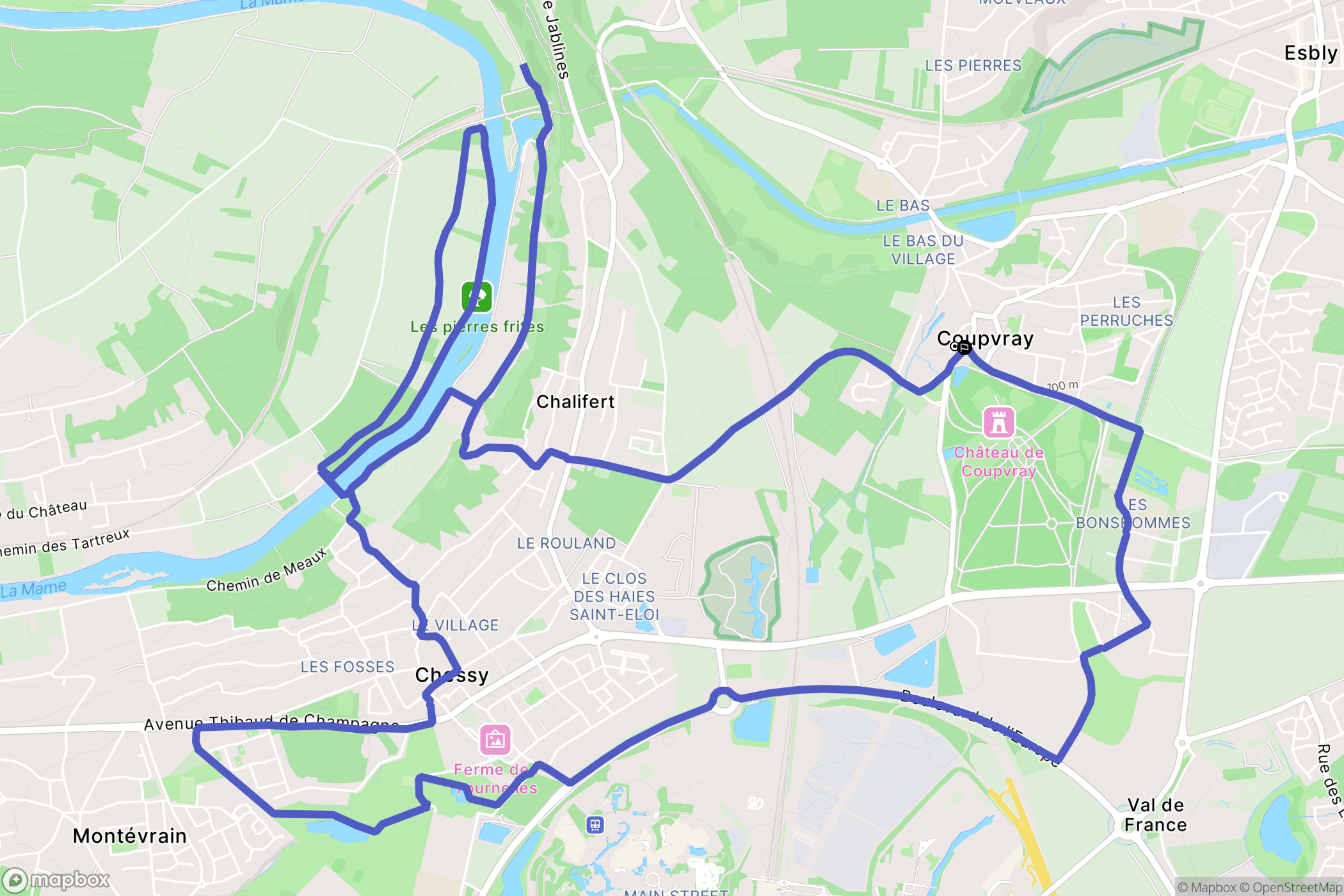 Coupvray : carte du parcours de randonnée - France