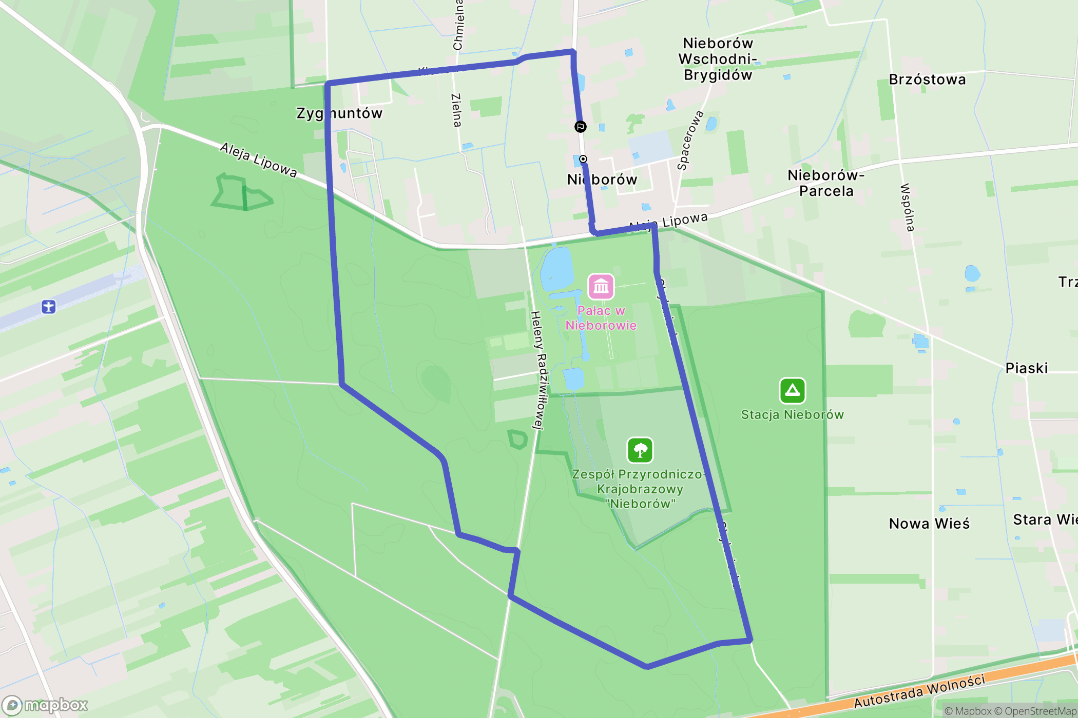 Nieborów: mapa trasy - Poland