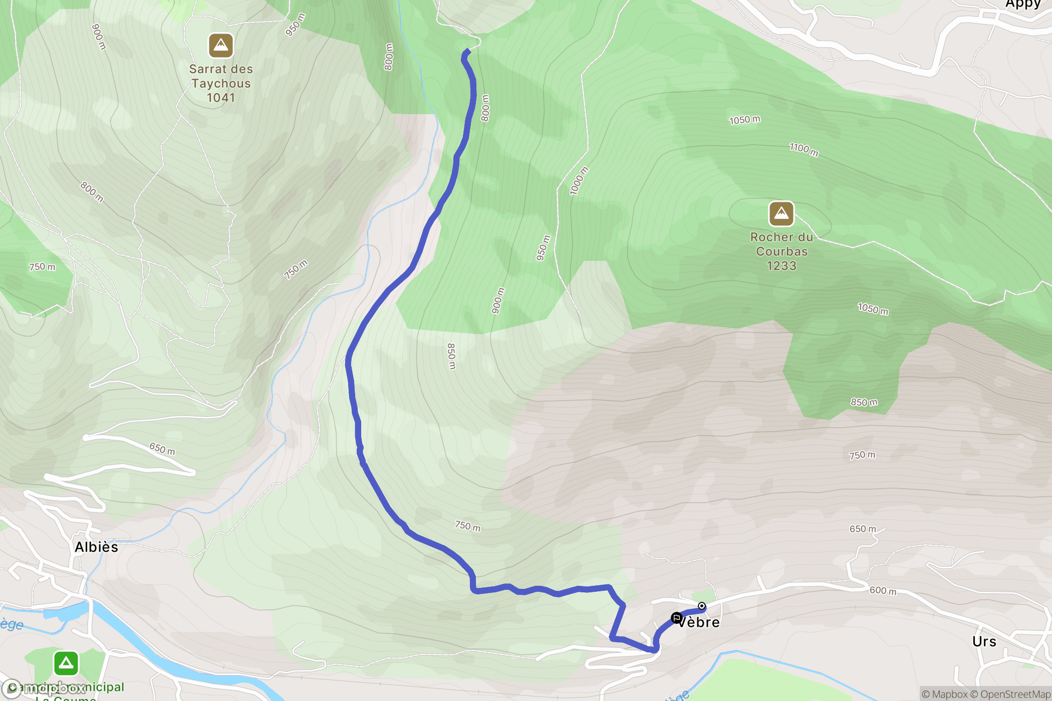 Vèbre : carte du parcours de randonnée - France