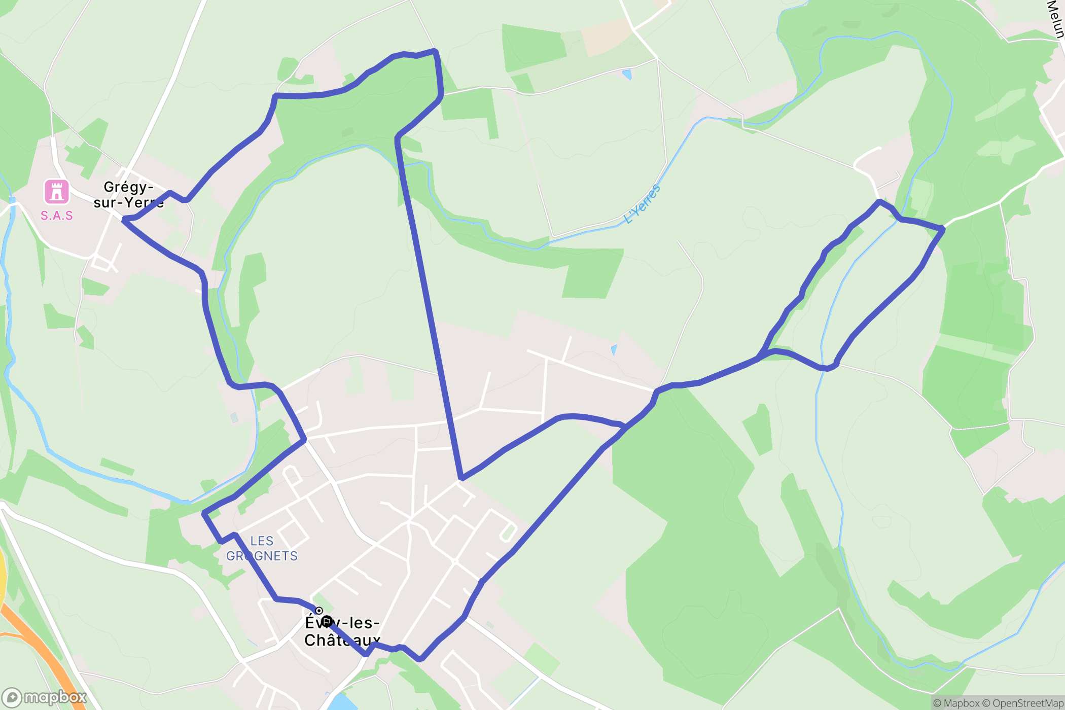 Évry-Grégy-sur-Yerre : carte du parcours de randonnée - France