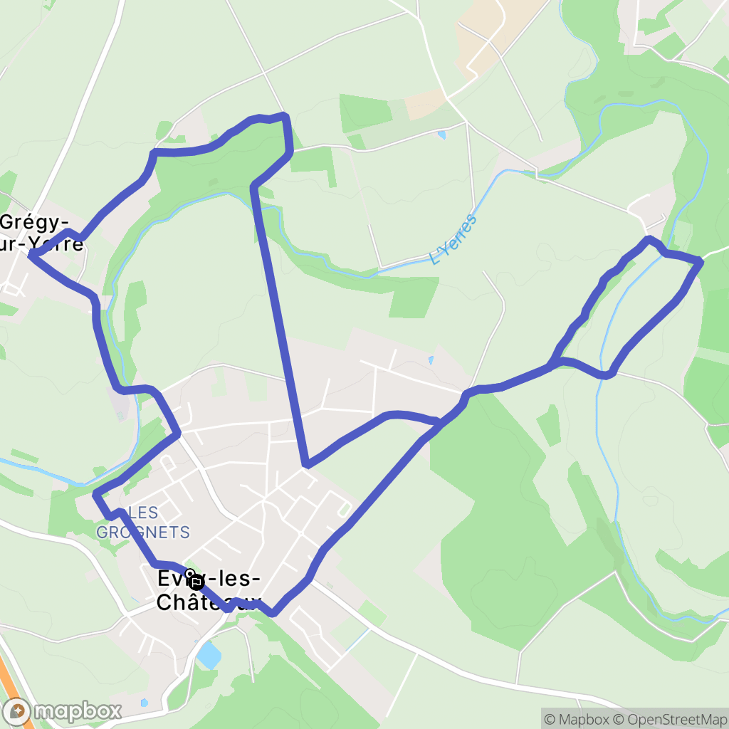 Évry-Grégy-sur-Yerre : carte du parcours de randonnée - France