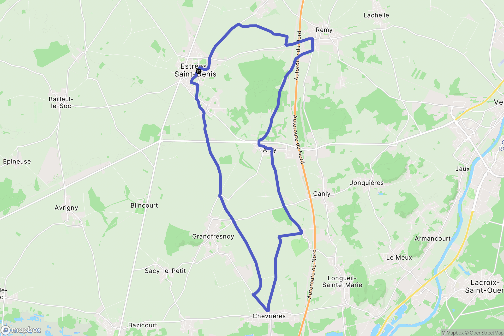 Estrées-Saint-Denis : carte du parcours de randonnée - France