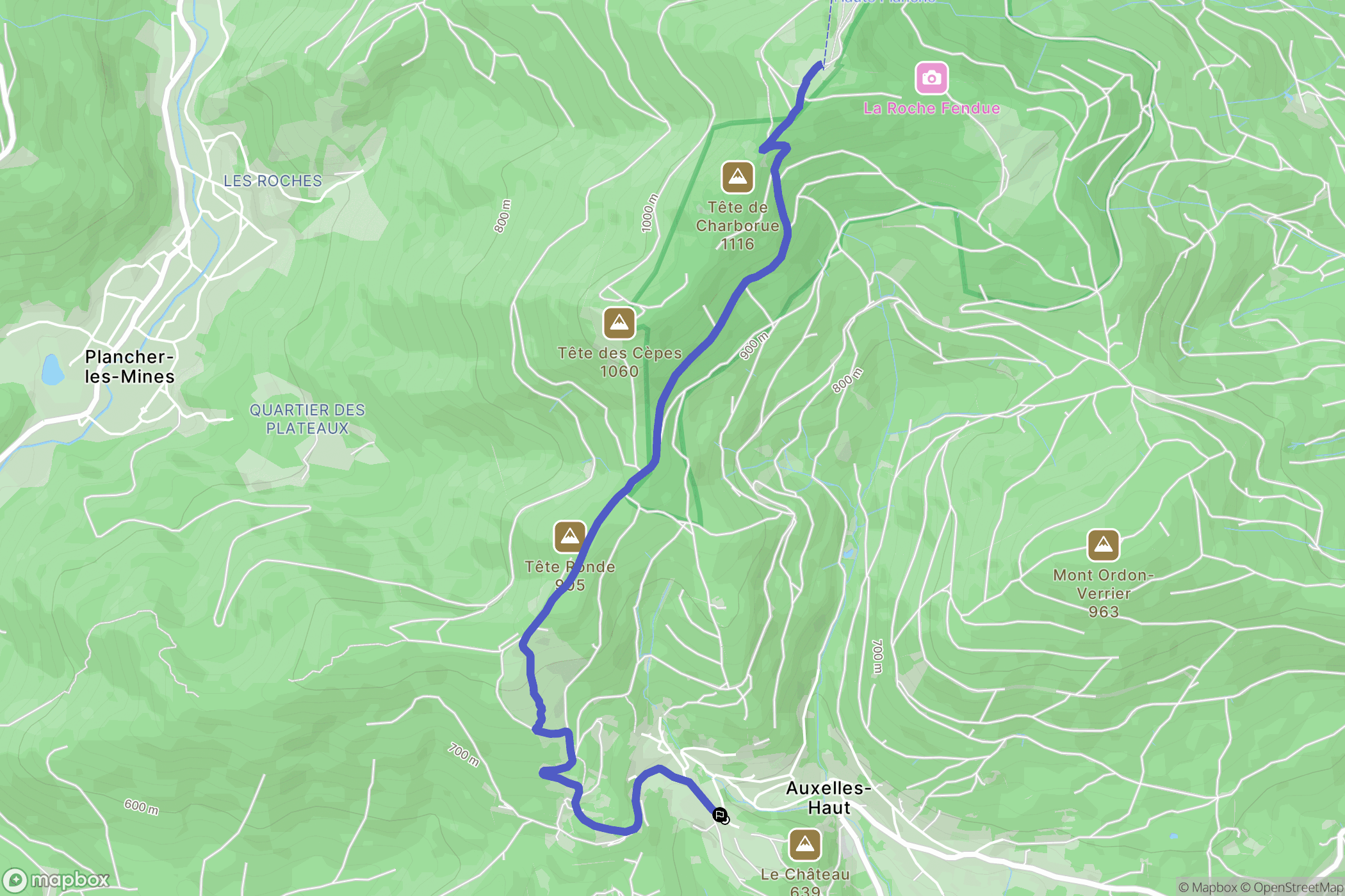 Auxelles-Haut : carte du parcours de randonnée - France