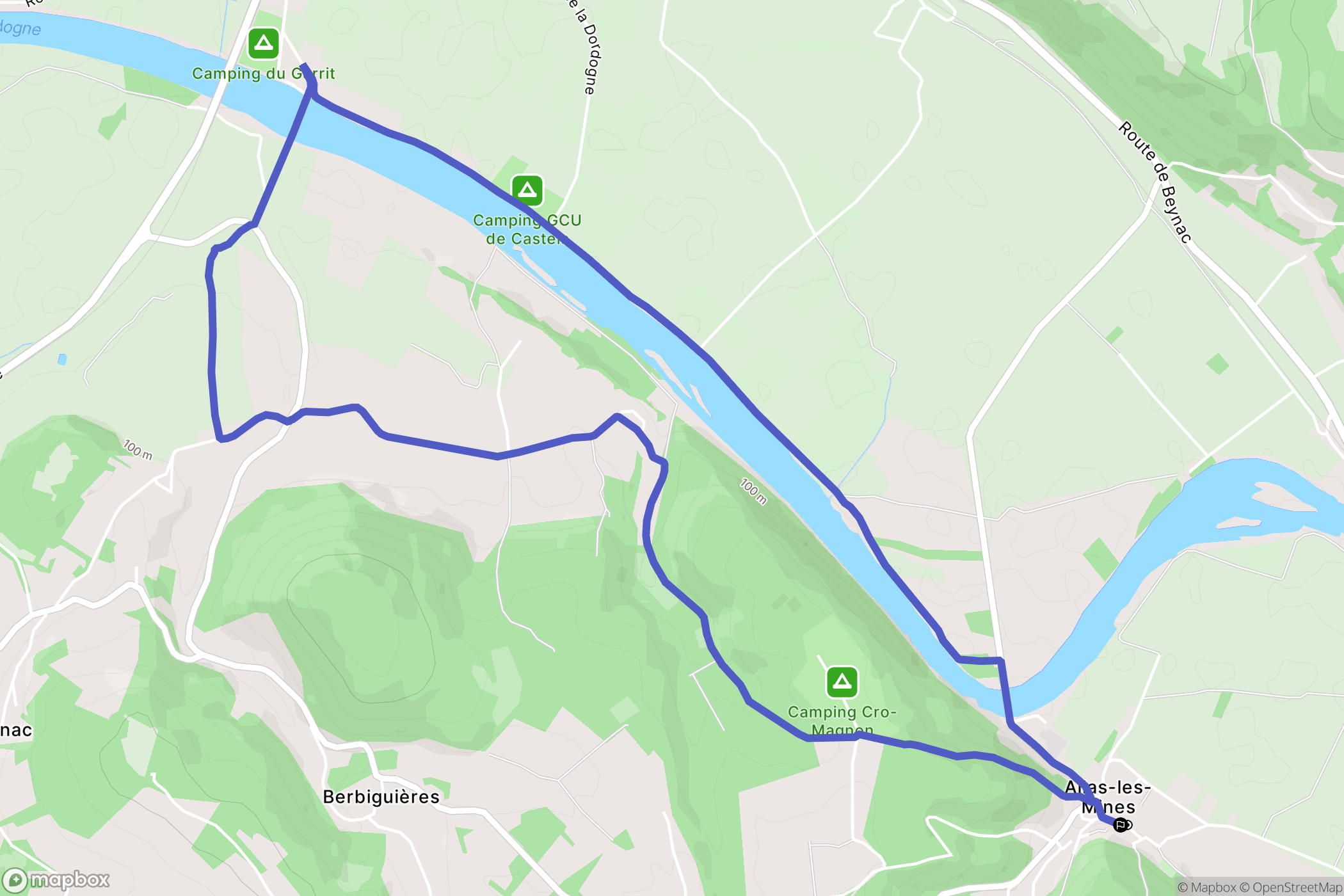 Allas-les-Mines : carte du parcours de randonnée - France