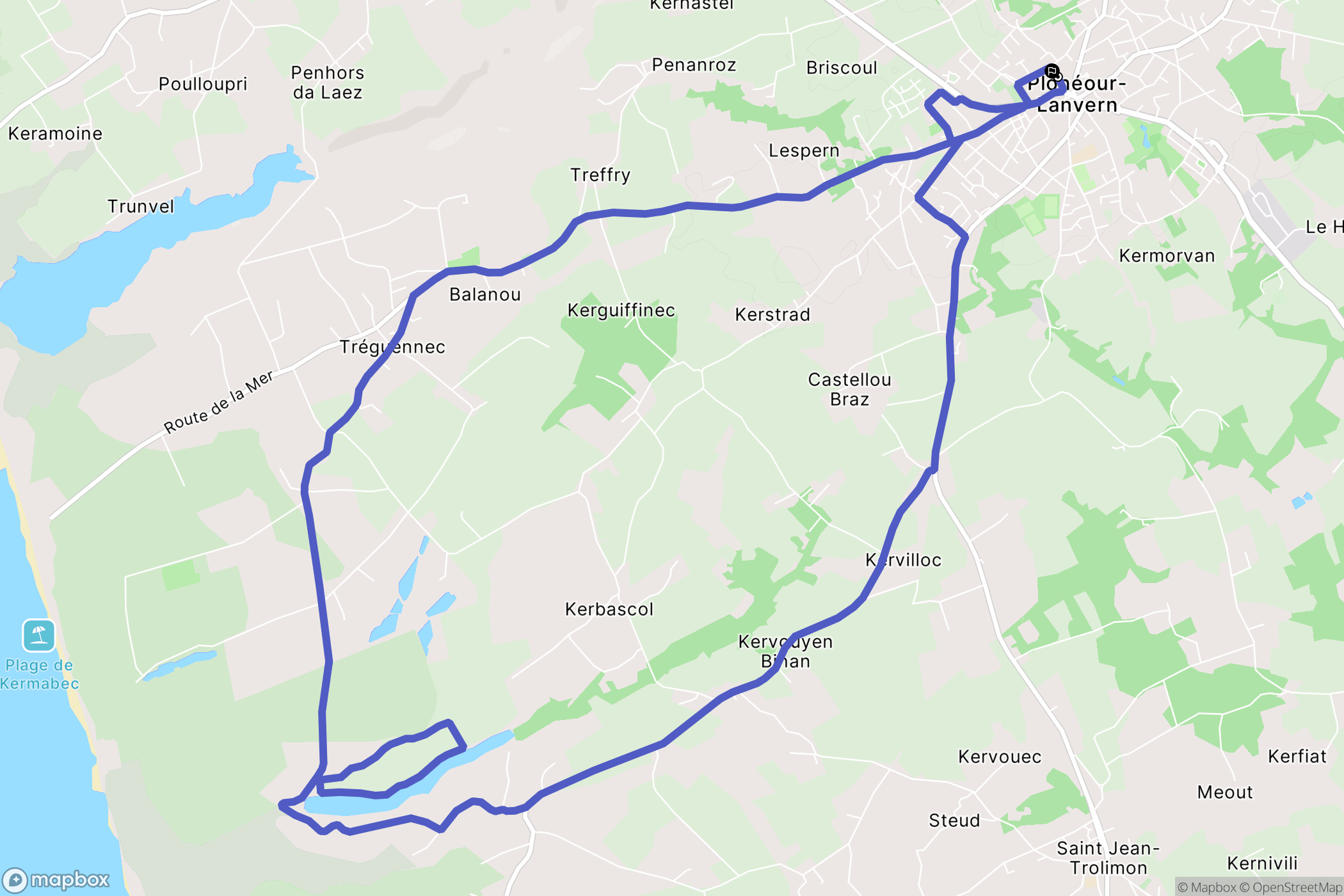 Plonéour-Lanvern : carte du parcours de randonnée - France