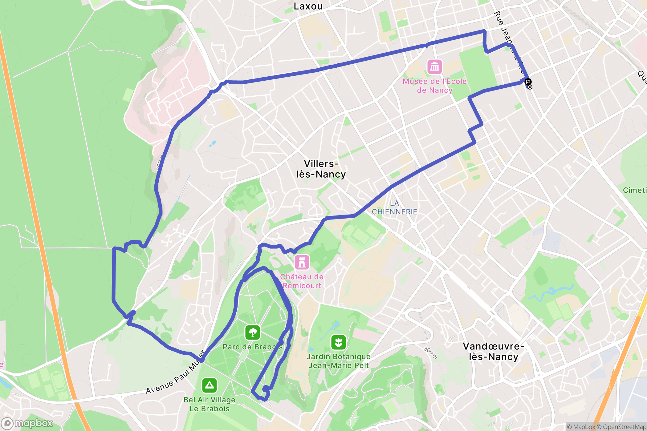 Nancy : carte du parcours de randonnée - France
