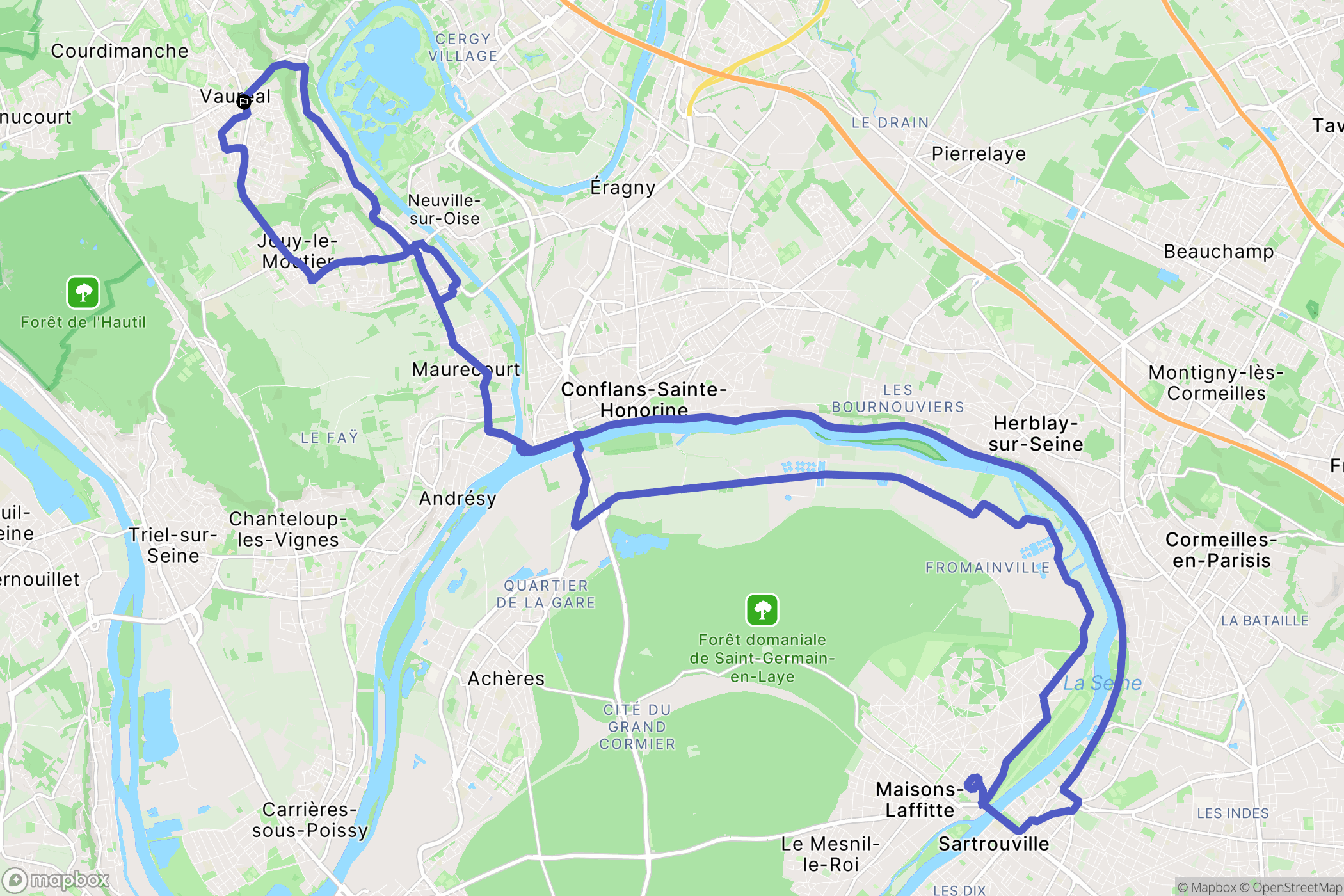 Vauréal : carte du parcours de randonnée - France