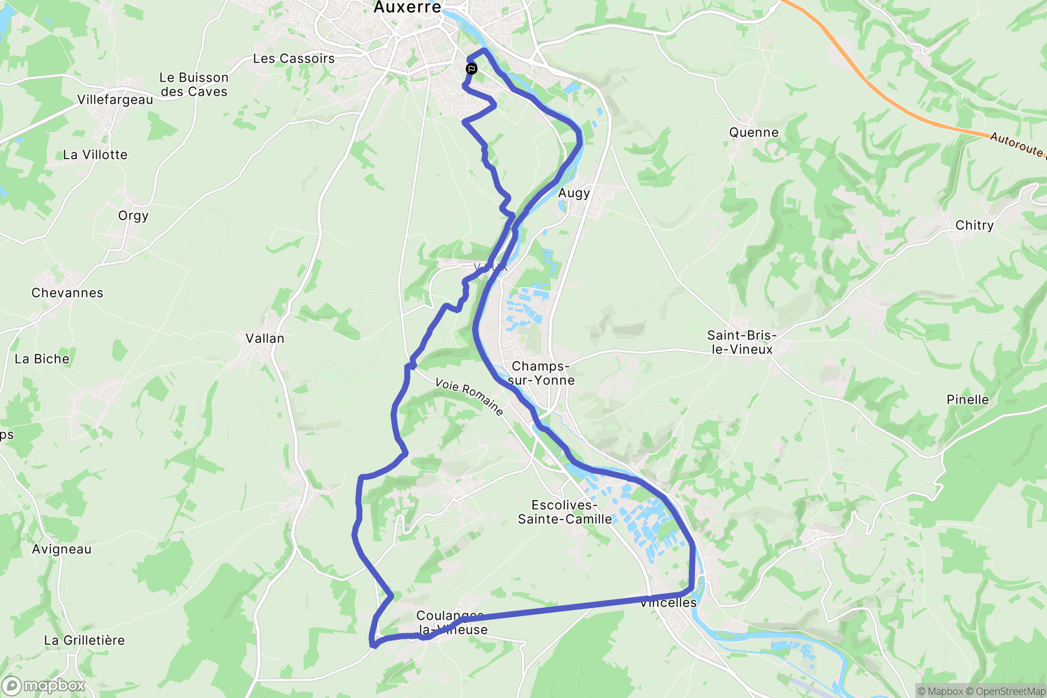 Auxerre : carte du parcours de randonnée - France