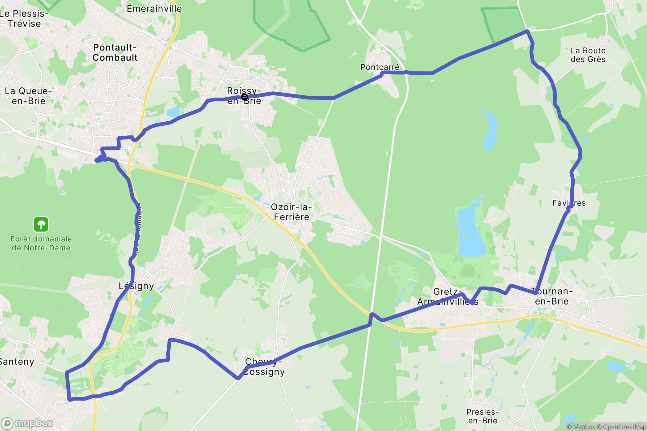 Roissy-en-Brie : carte du parcours de randonnée - France