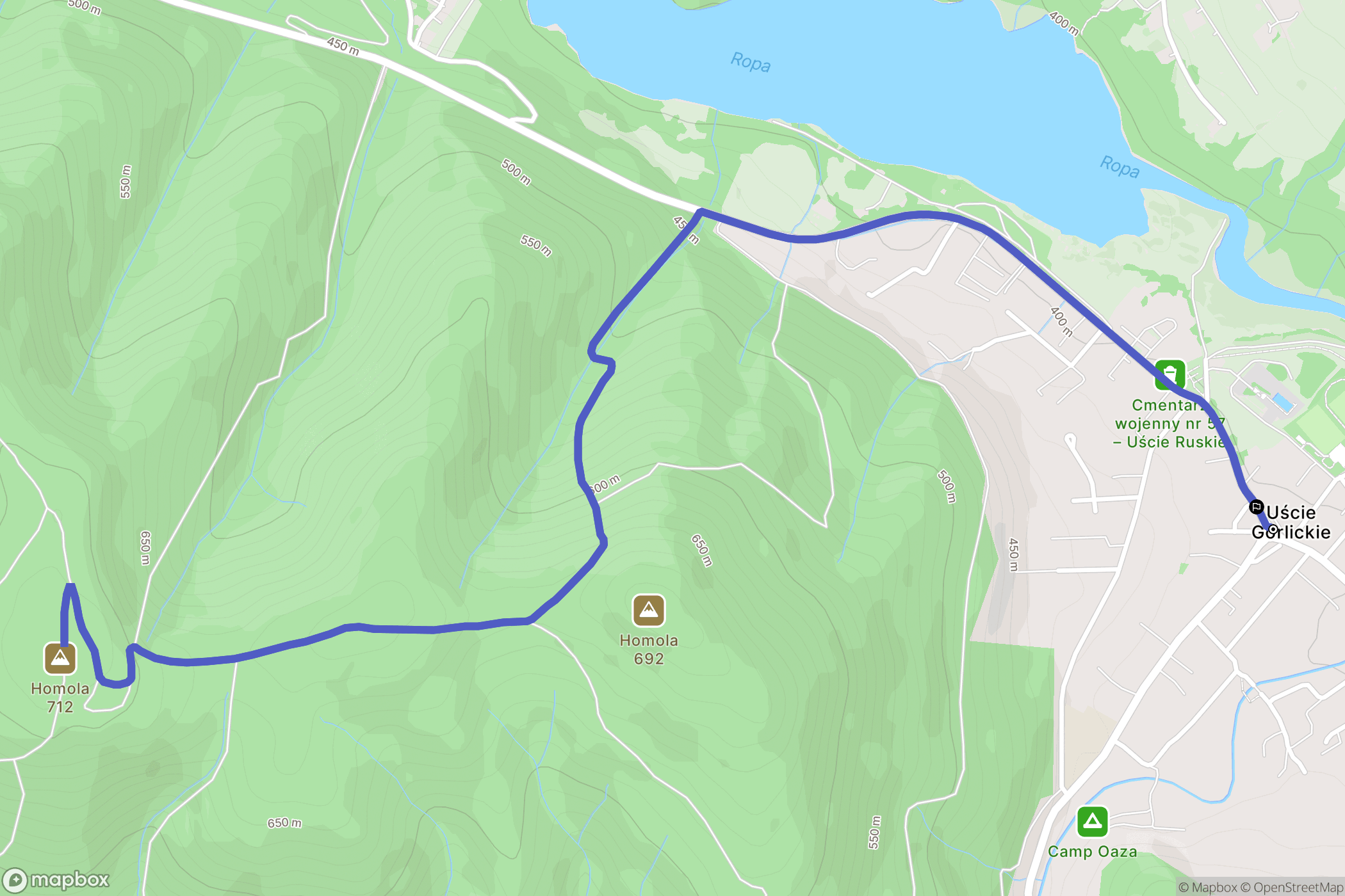 Uście Gorlickie: mapa trasy - Poland