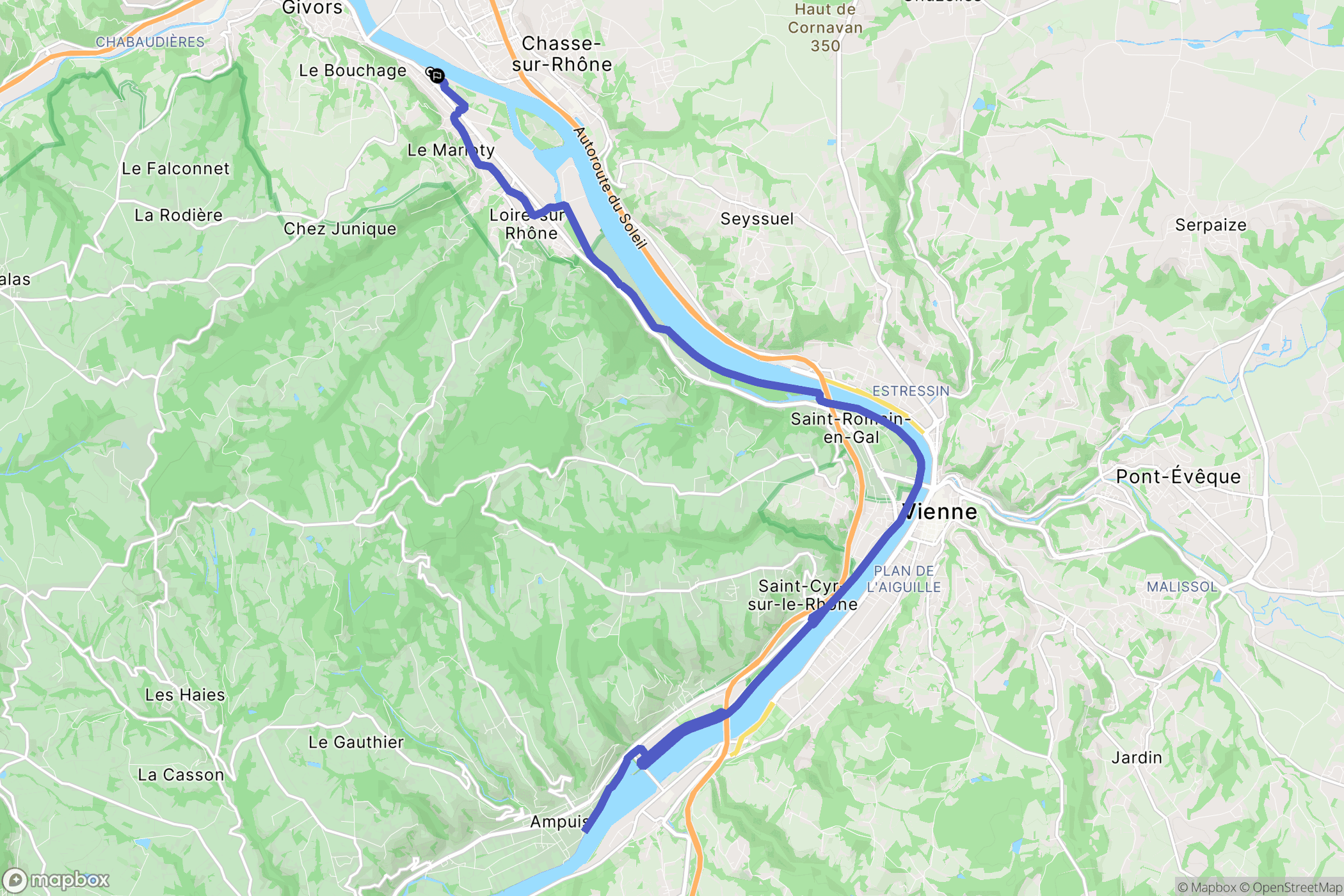 Givors : carte du parcours de randonnée - France