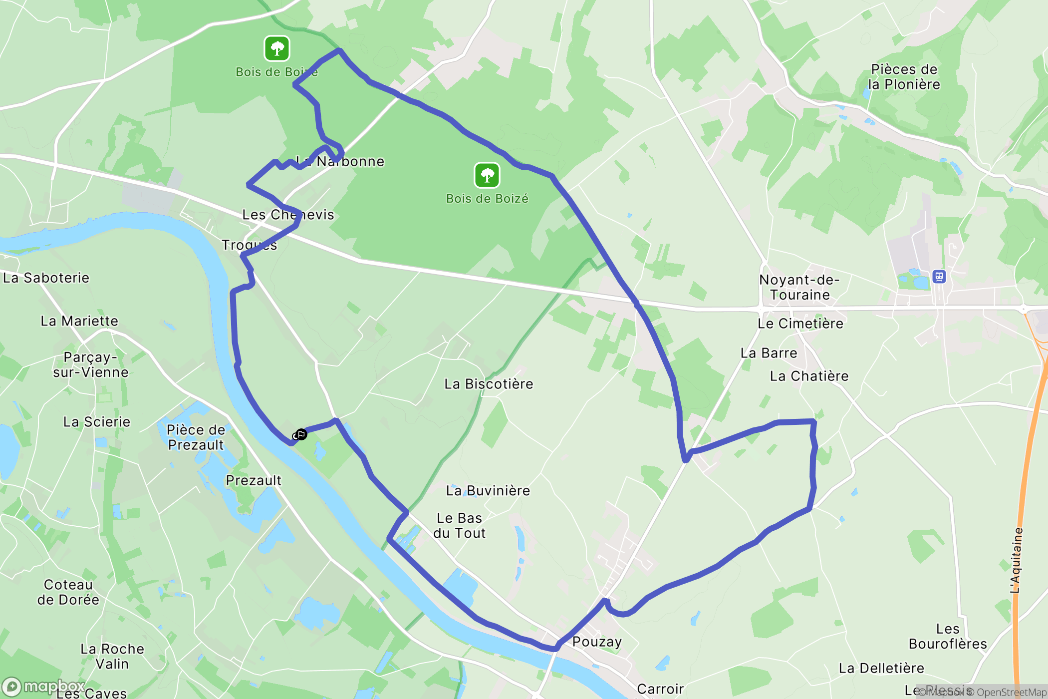 Trogues : carte du parcours de randonnée - France