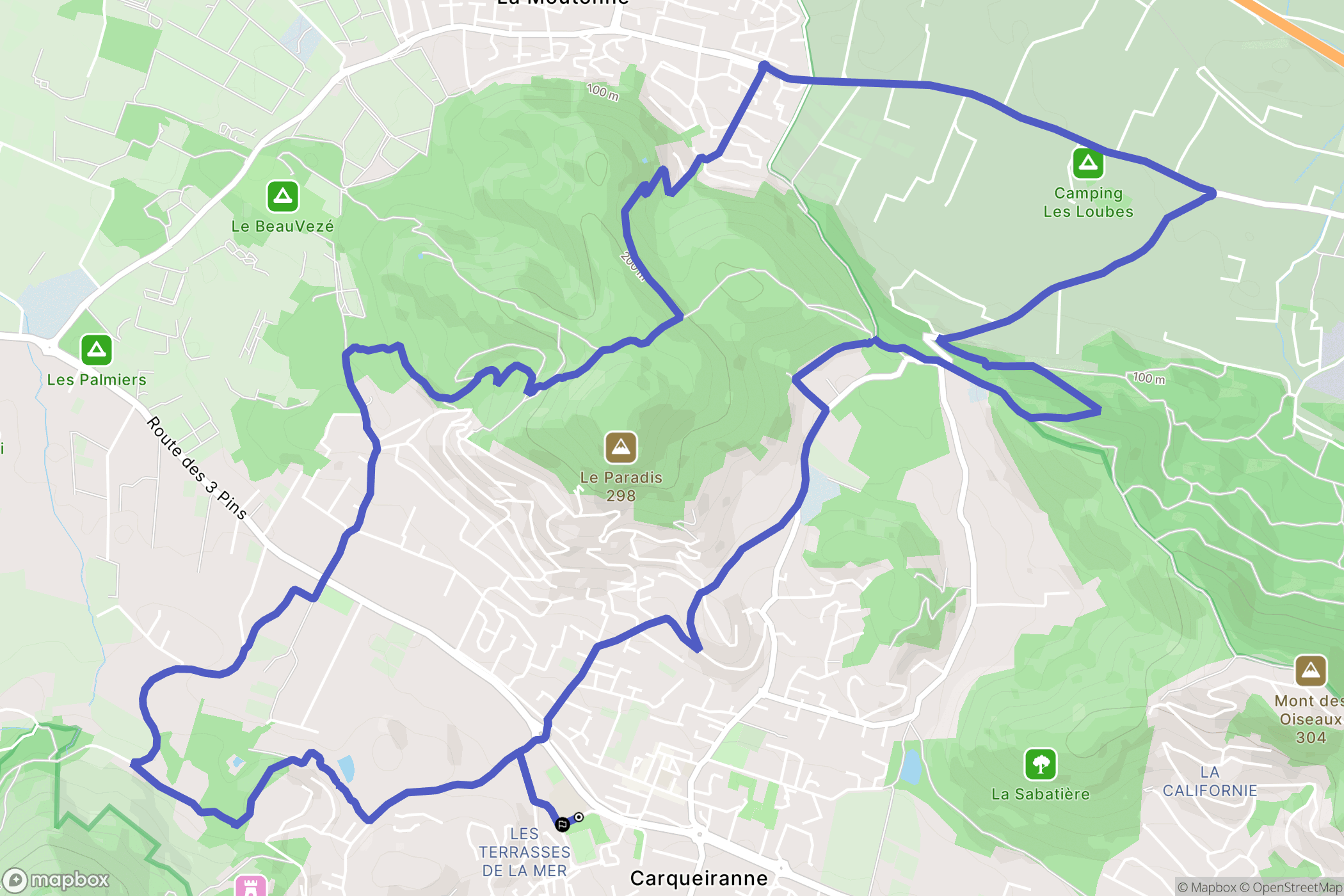 Carqueiranne : carte du parcours de randonnée - France