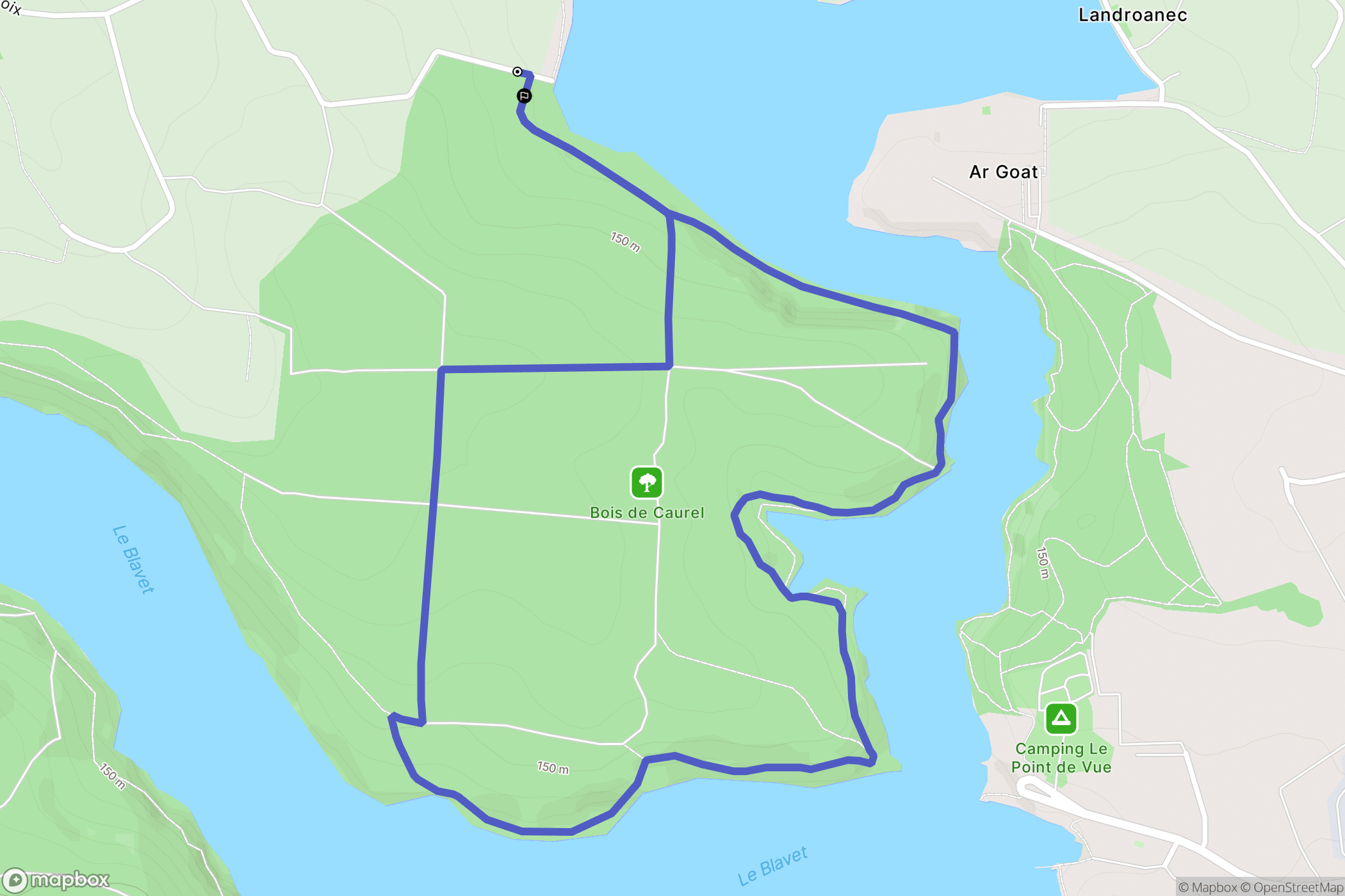 Caurel : carte du parcours de randonnée - France
