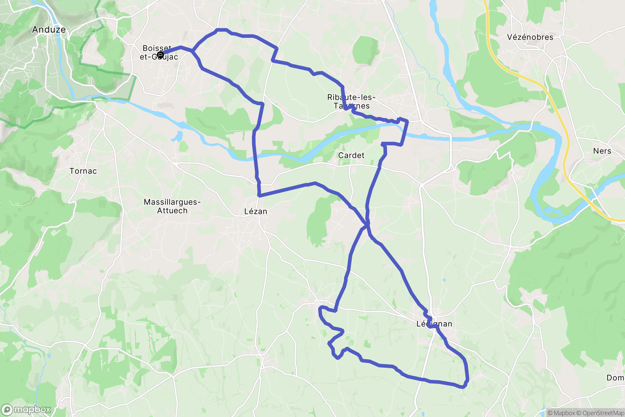Boisset-et-Gaujac : carte du parcours de randonnée - France