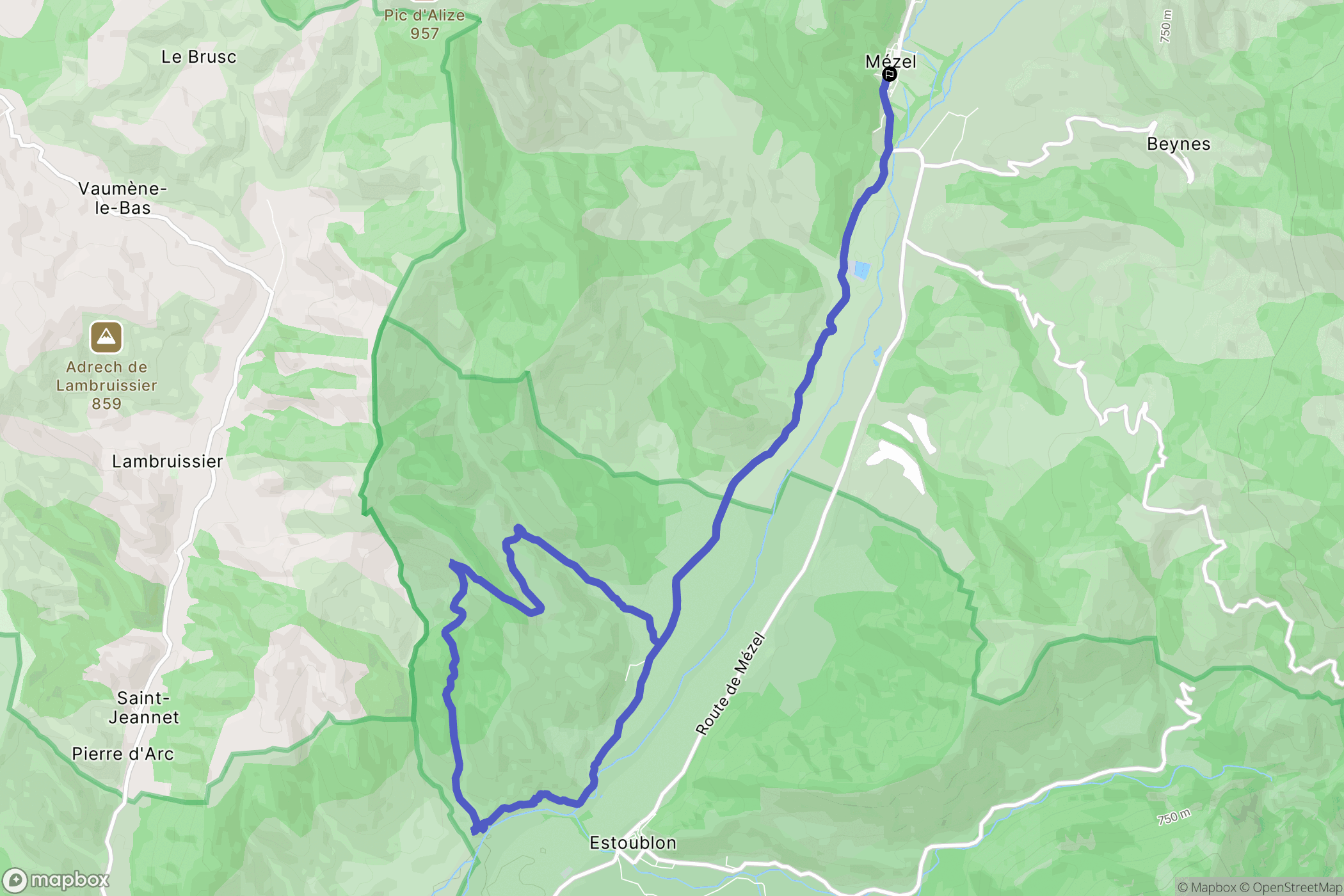 Mezel : carte du parcours de randonnée - France