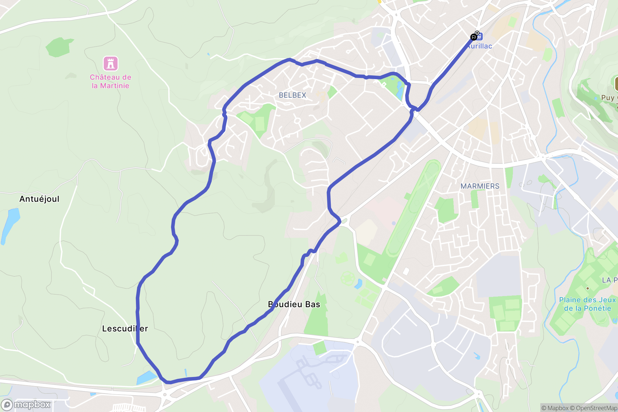 Aurillac : carte du parcours de randonnée - France