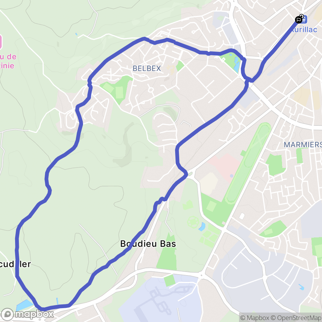 Aurillac : carte du parcours de randonnée - France