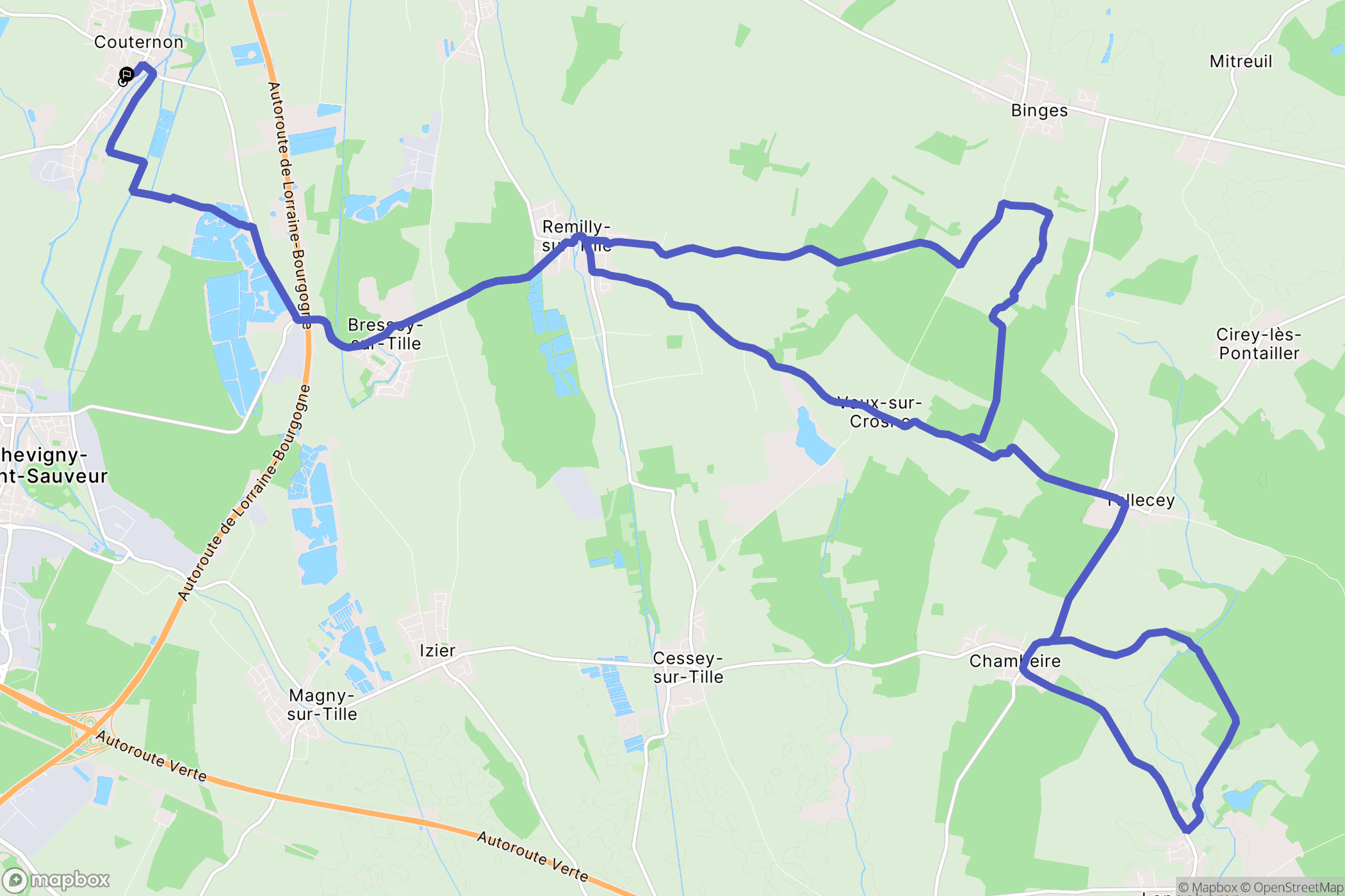Couternon : carte du parcours de randonnée - France
