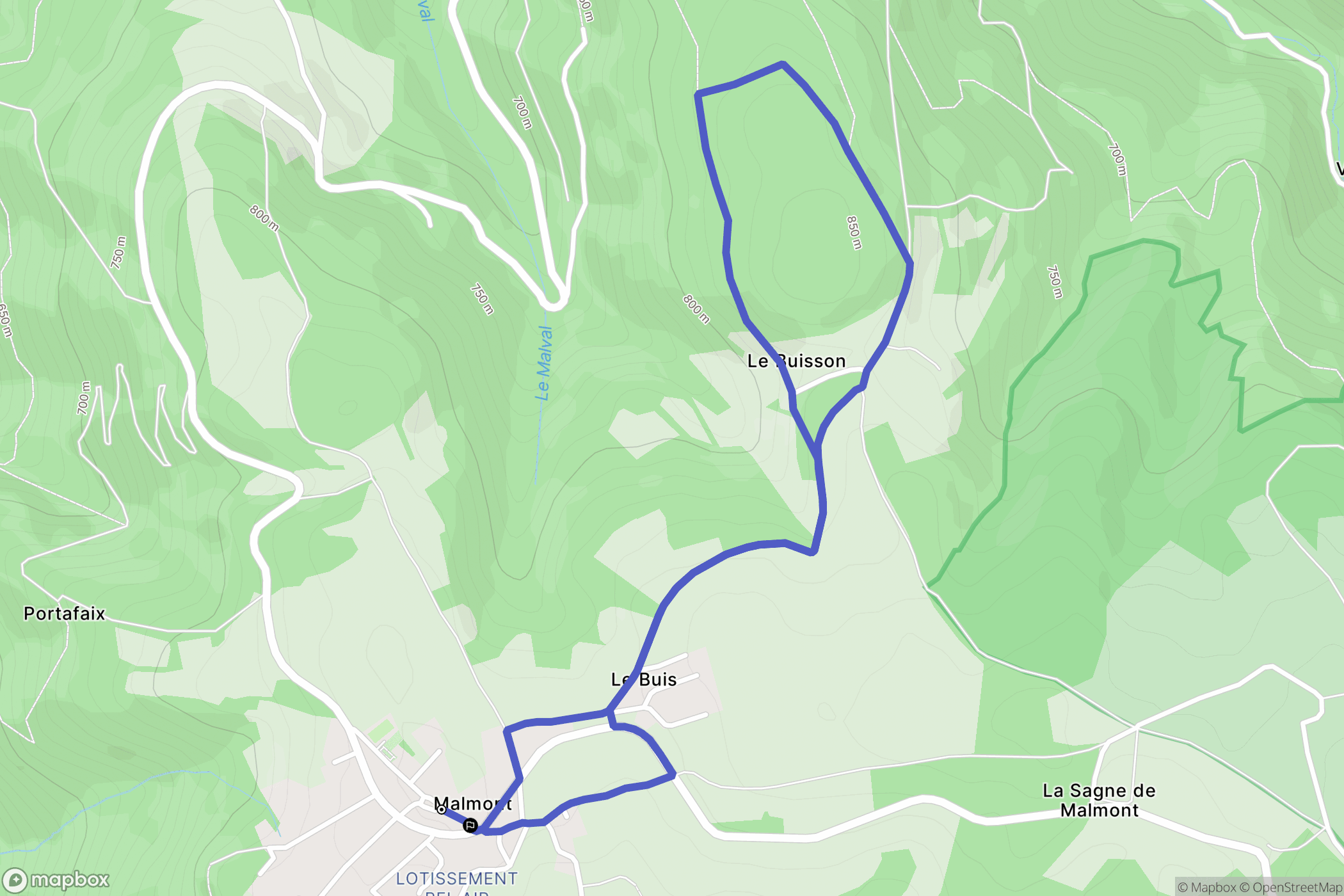 Saint-Just-Malmont : carte du parcours de randonnée - France