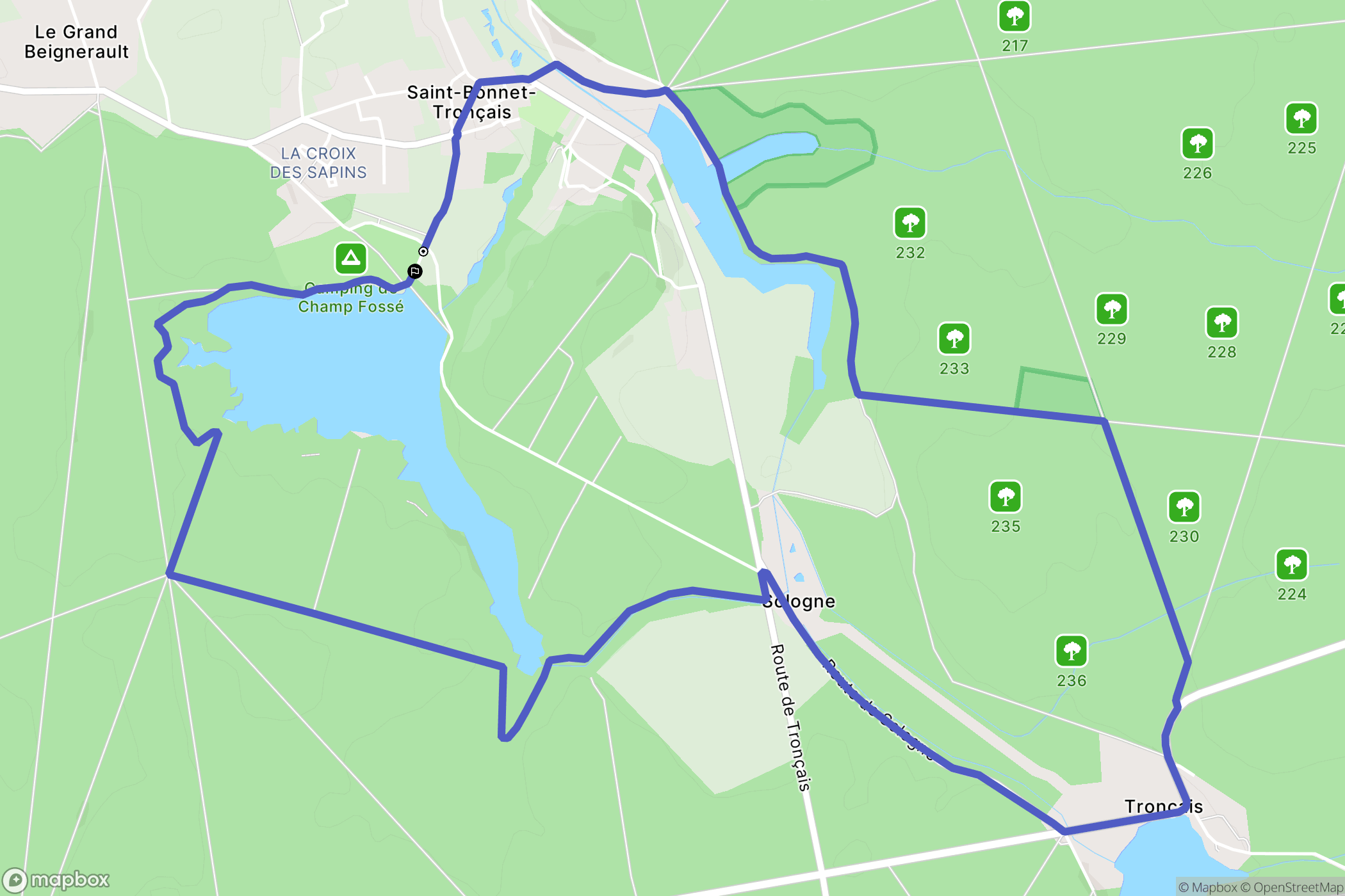 Saint-Bonnet-Tronçais : carte du parcours de randonnée - France