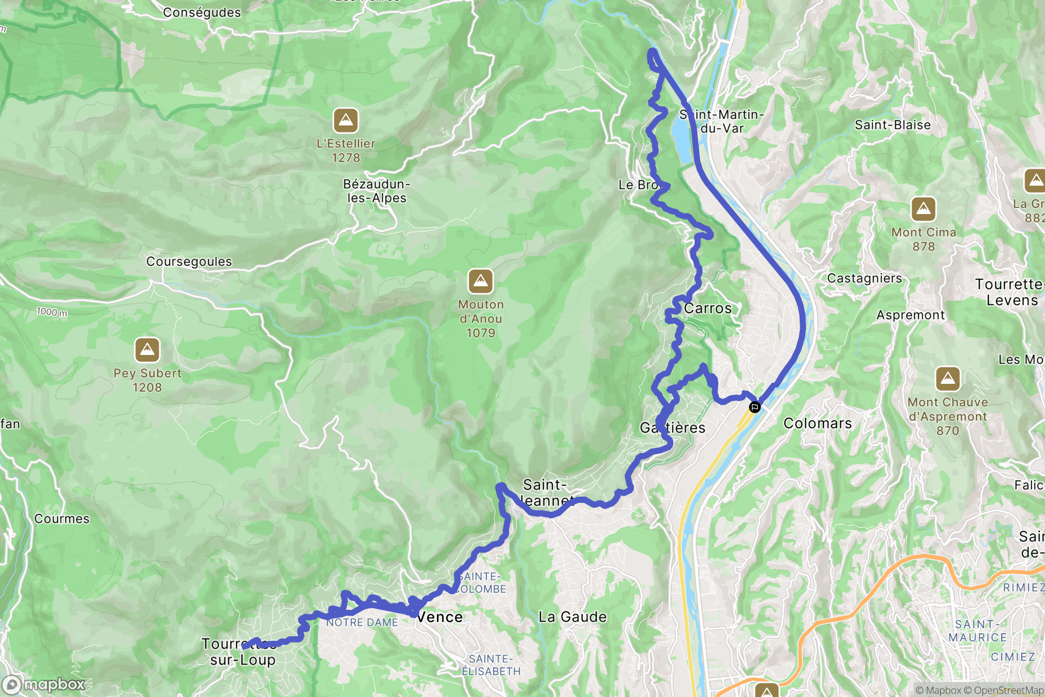 Gattières : carte du parcours de randonnée - France