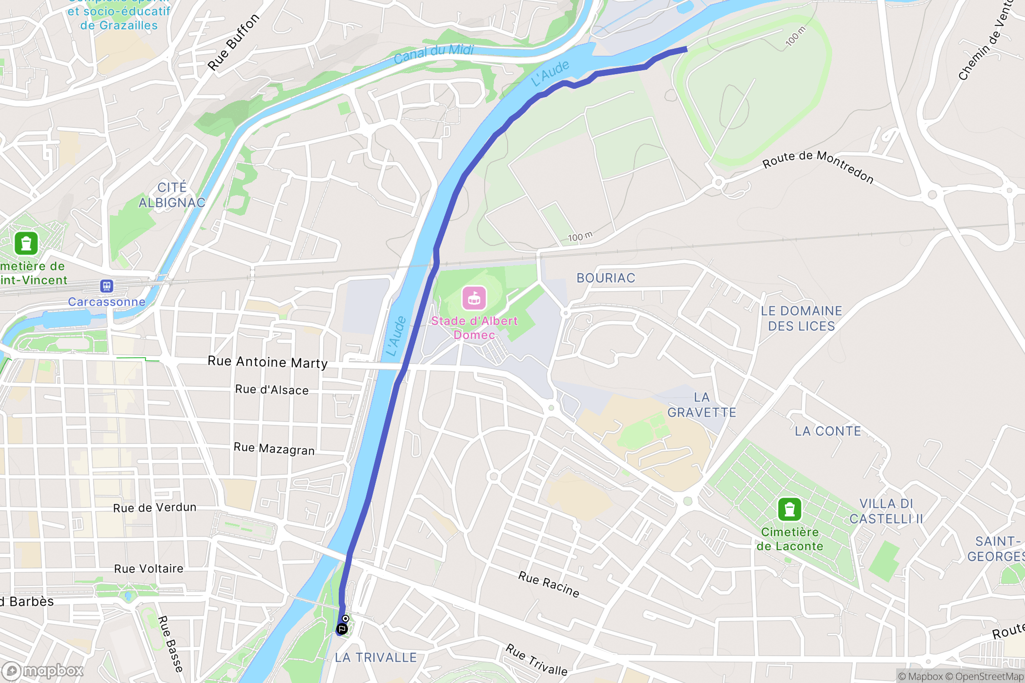 Carcassonne : carte du parcours de randonnée - France