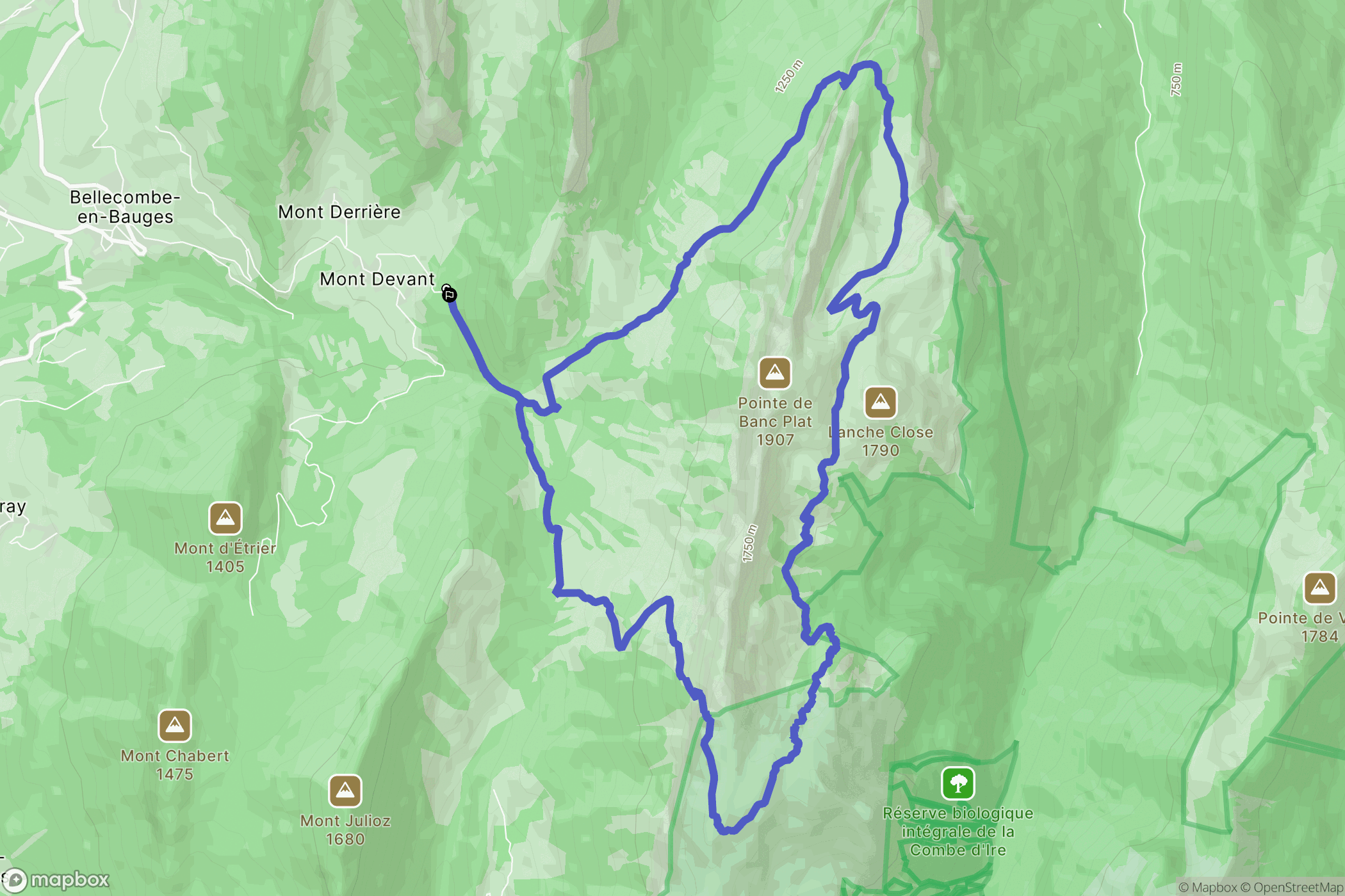 Bellecombe-en-Bauges : carte du parcours de randonnée - France