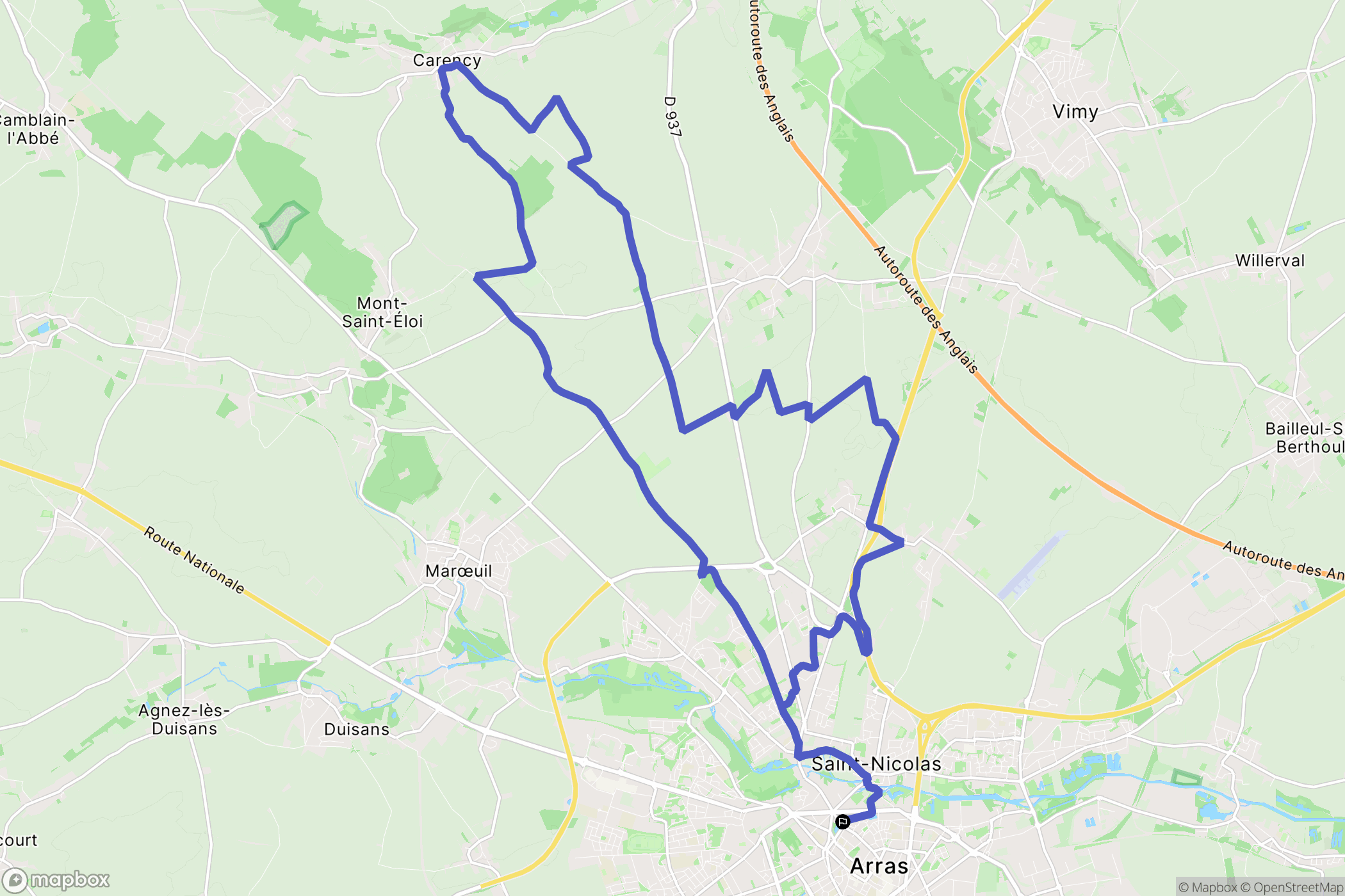 Arras : carte du parcours de randonnée - France