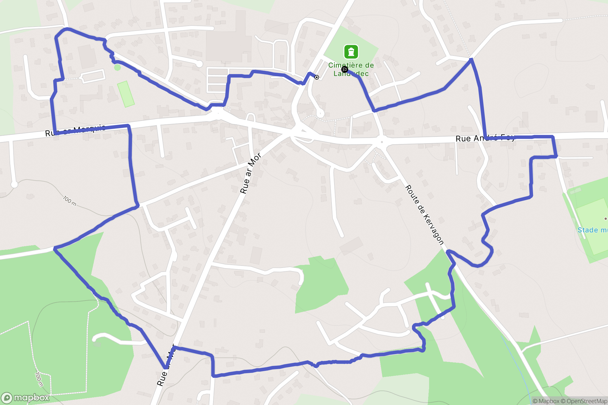 Landudec : carte du parcours de randonnée - France