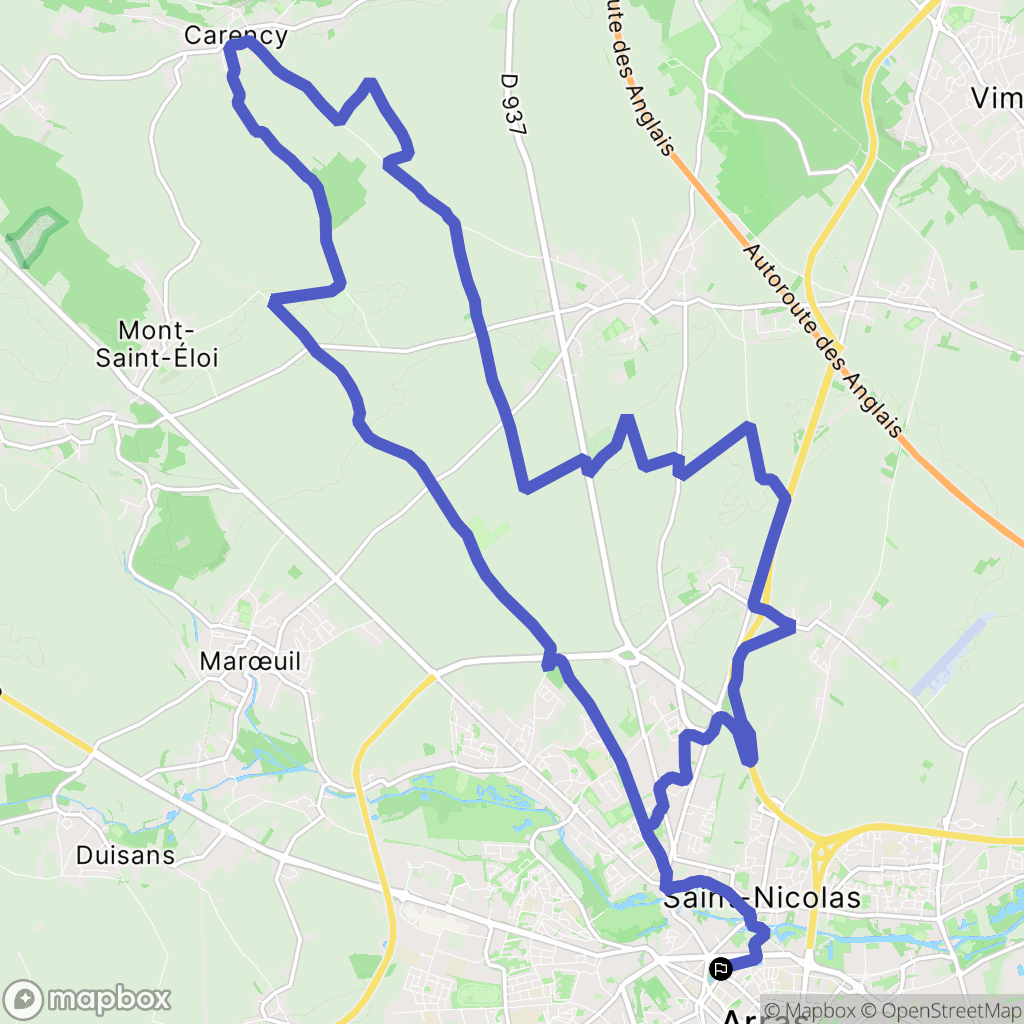 Arras : carte du parcours de randonnée - France