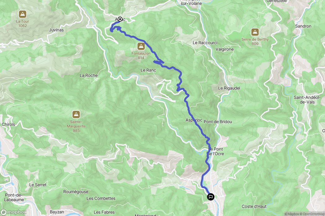 Aizac : carte du parcours de randonnée - France