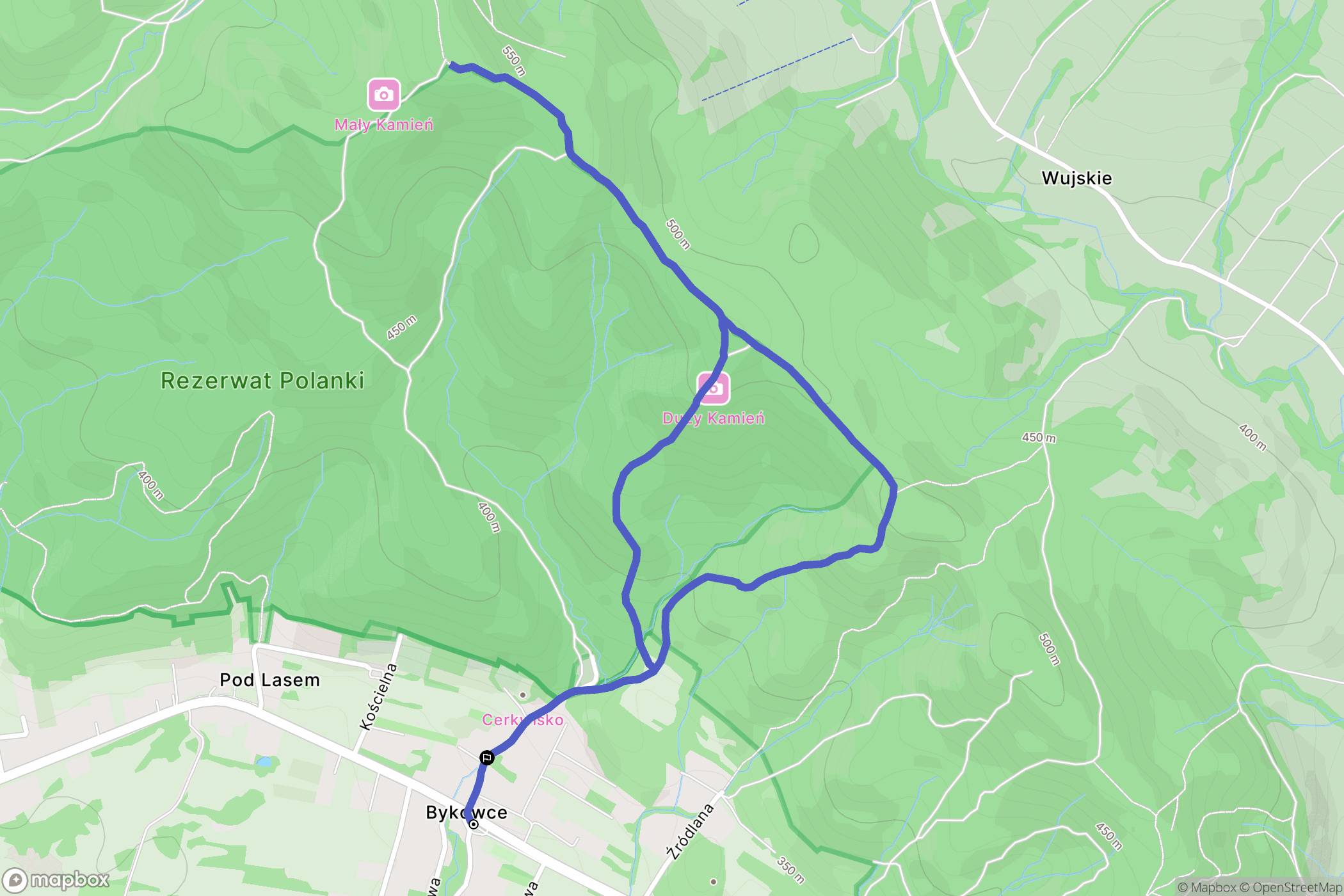 Bykowce: mapa trasy - Poland