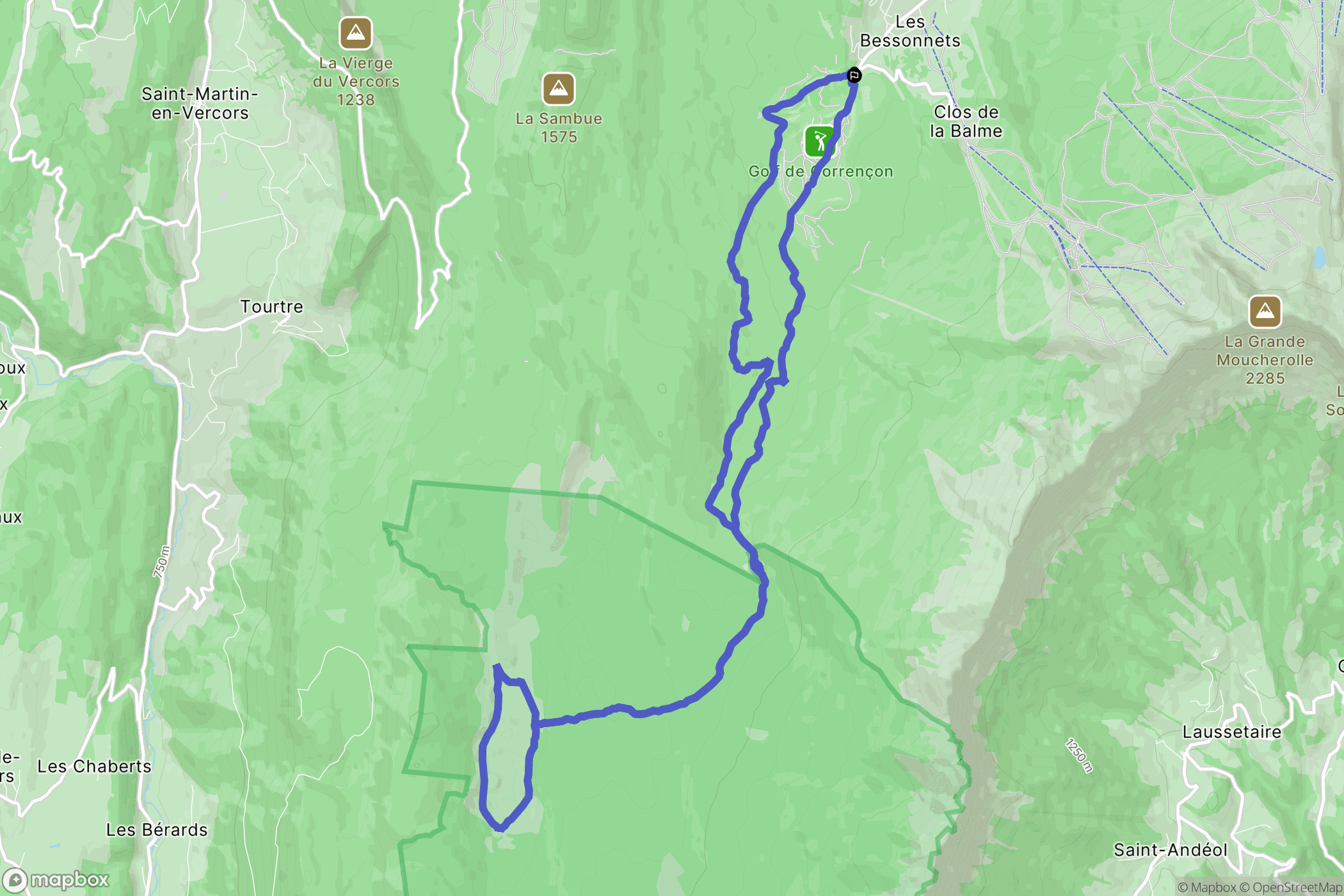 Corrençon-en-Vercors : carte du parcours de randonnée - France